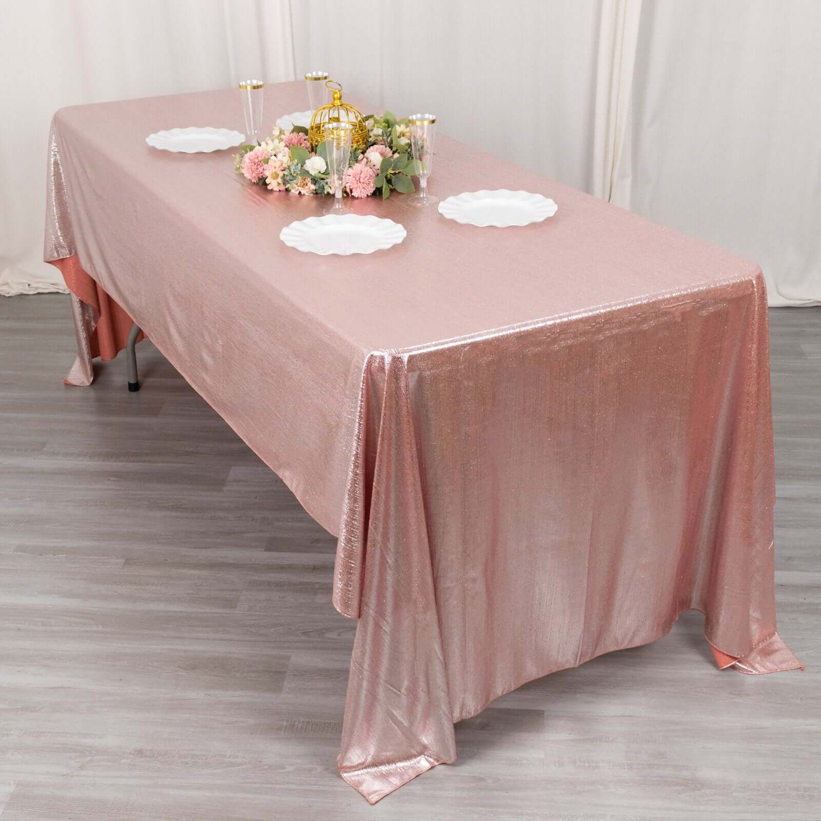 Sequin Dots Polyester 60x126 Rectangle Tablecloth Shimmering Rose Gold - Wrinkle Free & Sparkling Table Cover