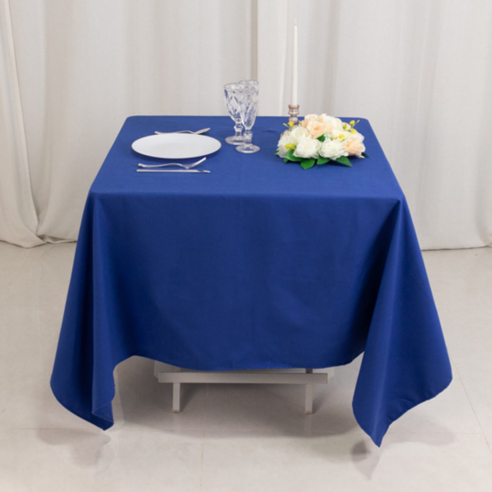 Cotton Blend 70x70 Square Tablecloth Royal Blue - Wrinkle-Resistant Fabric Table Cover