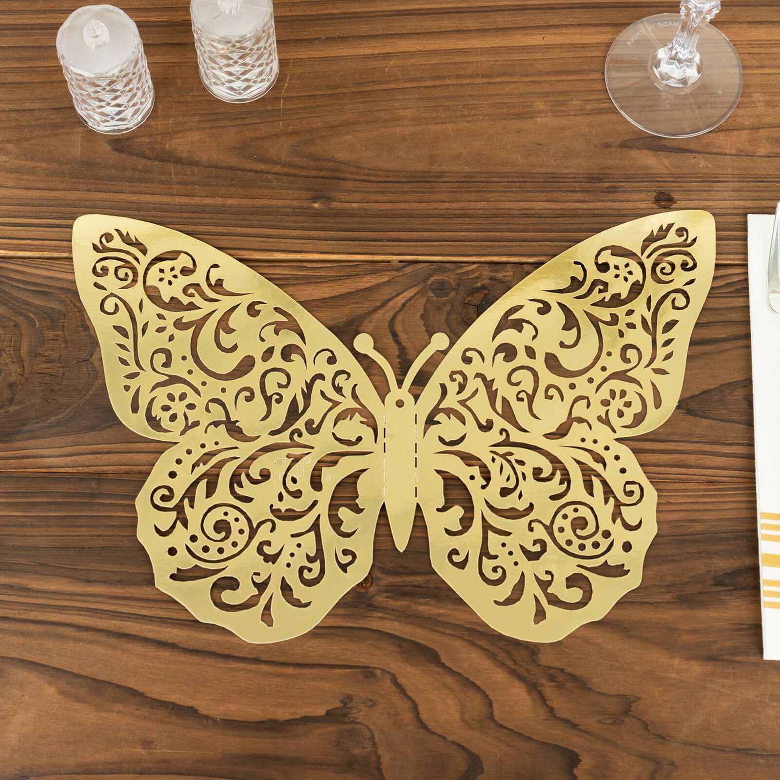 10 Pack Metallic Gold Foil Large 3D Butterfly Wall Stickers, 8x12 Butterfly Paper Charger Placemat