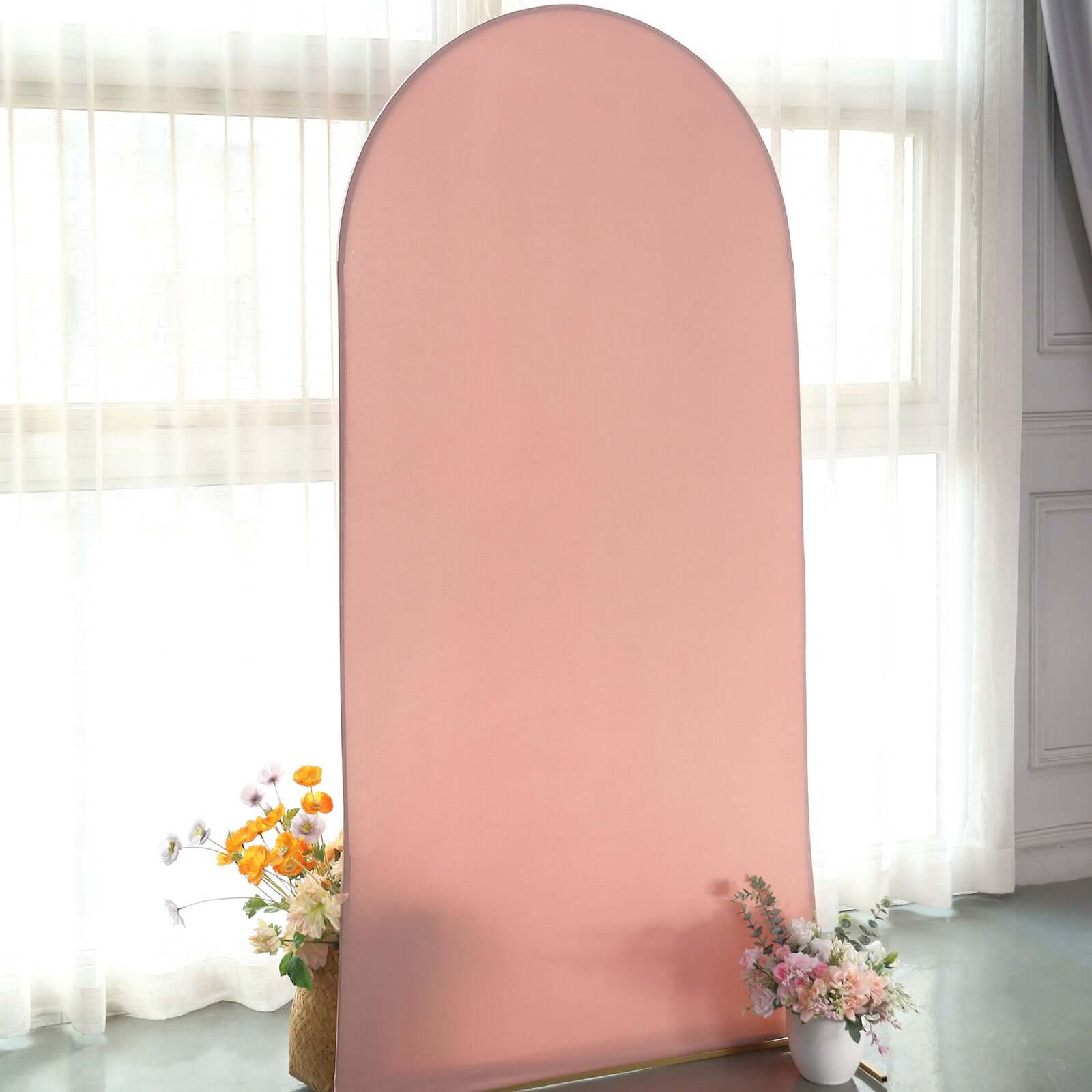 7ft Matte Dusty Rose Spandex Fitted Chiara Backdrop Stand Cover For Round Top Wedding Arch