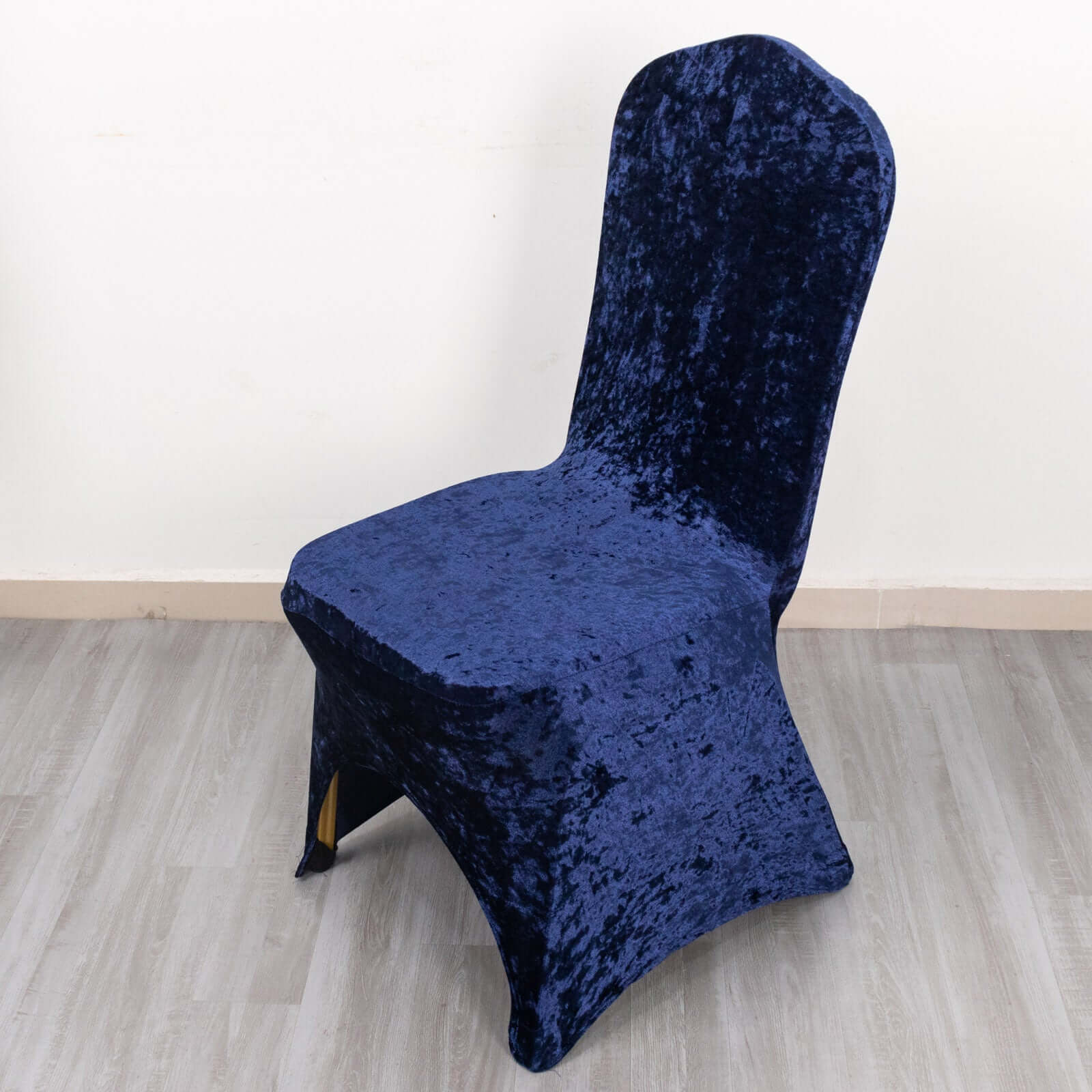 Crushed Velvet Spandex Banquet Chair Cover Fitted Slipcover Navy Blue - Stretch 190GSM Slipcover with Foot Pockets