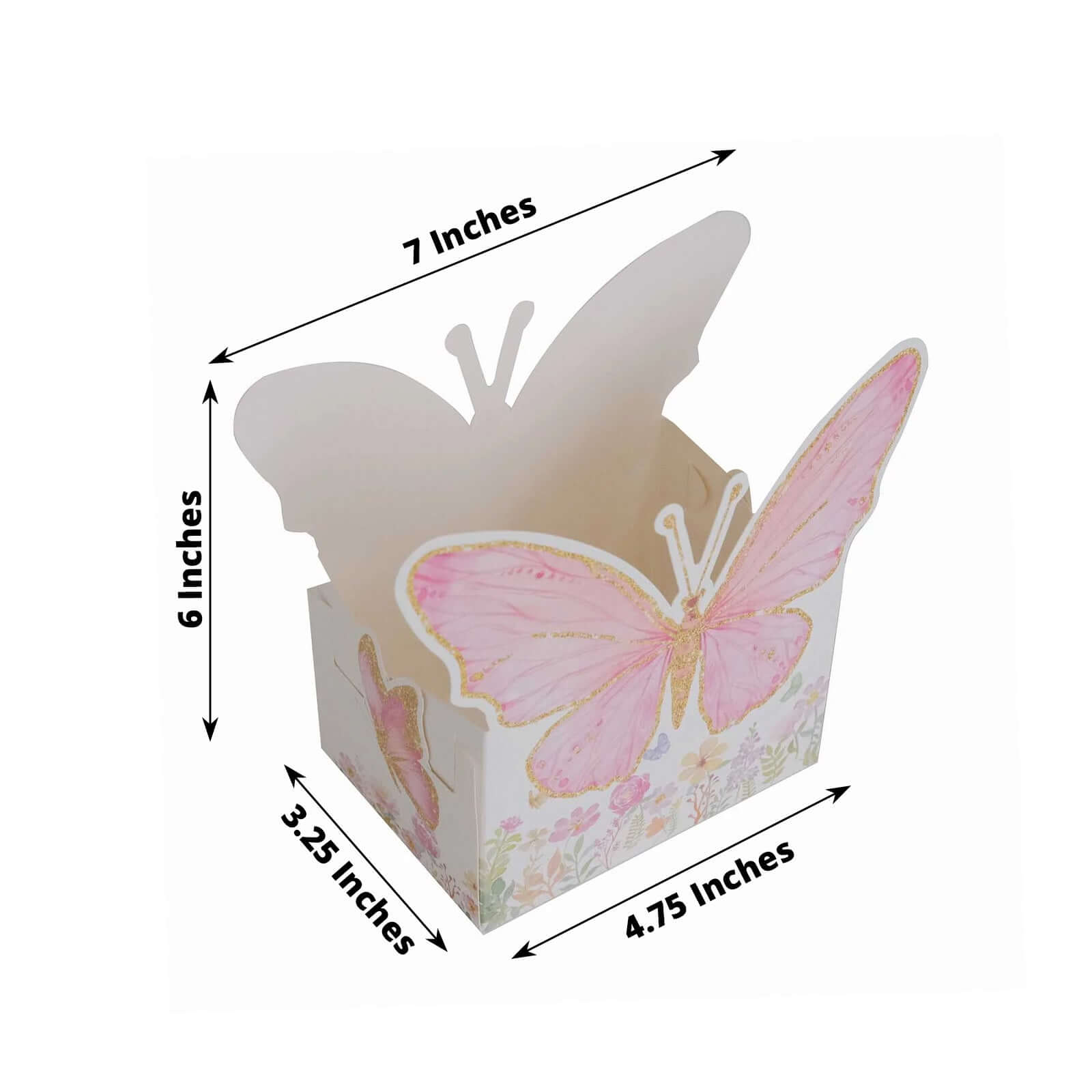 25-Pack Disposable Food Trays White/Pink Glitter Butterfly Design Cardstock - Whimsical Disposable Serving Tray Food Boats for Girls Birthday Baby Shower Party Supplies 6x7