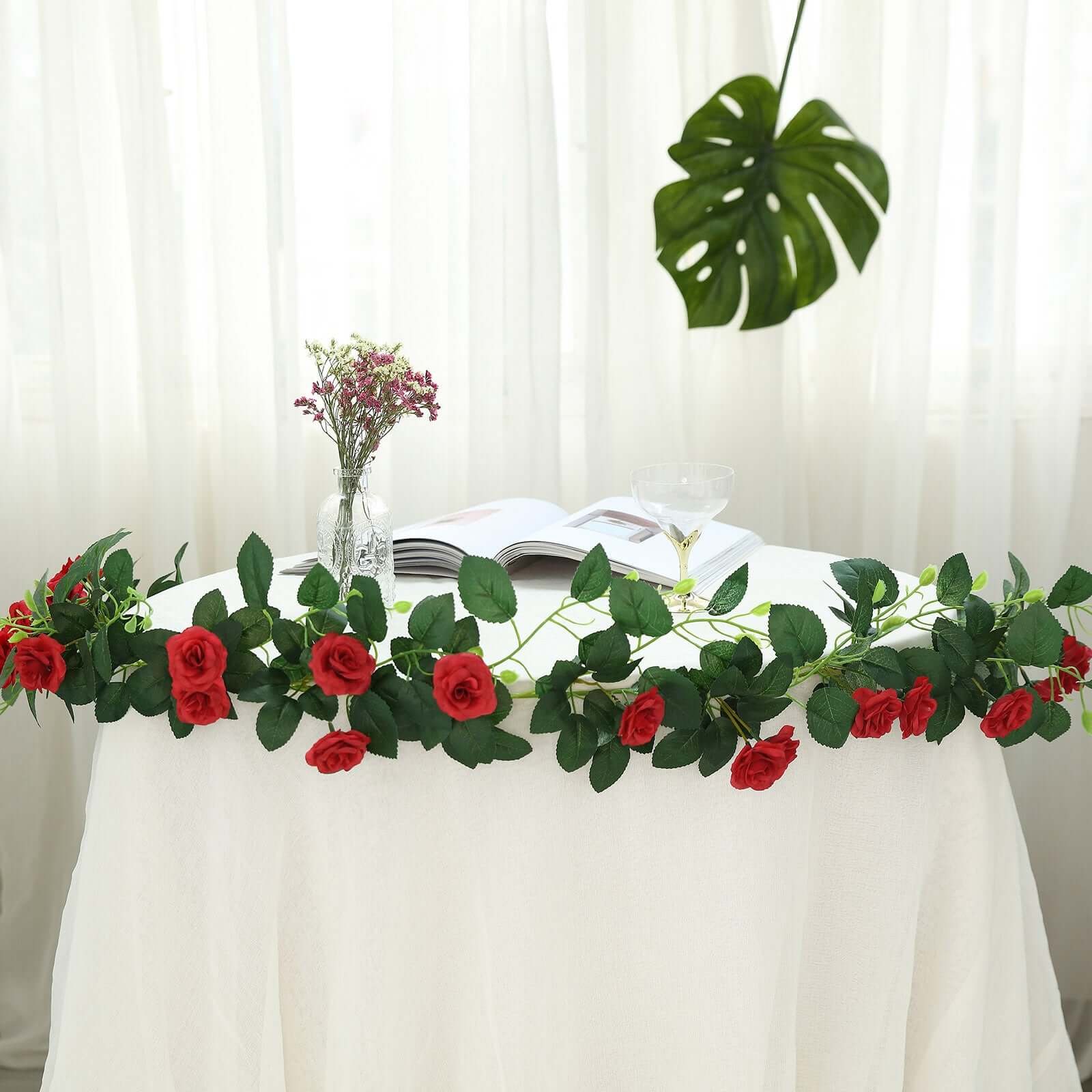 6ft 20 Red Artificial Silk Roses Flower Garland, Hanging Vine