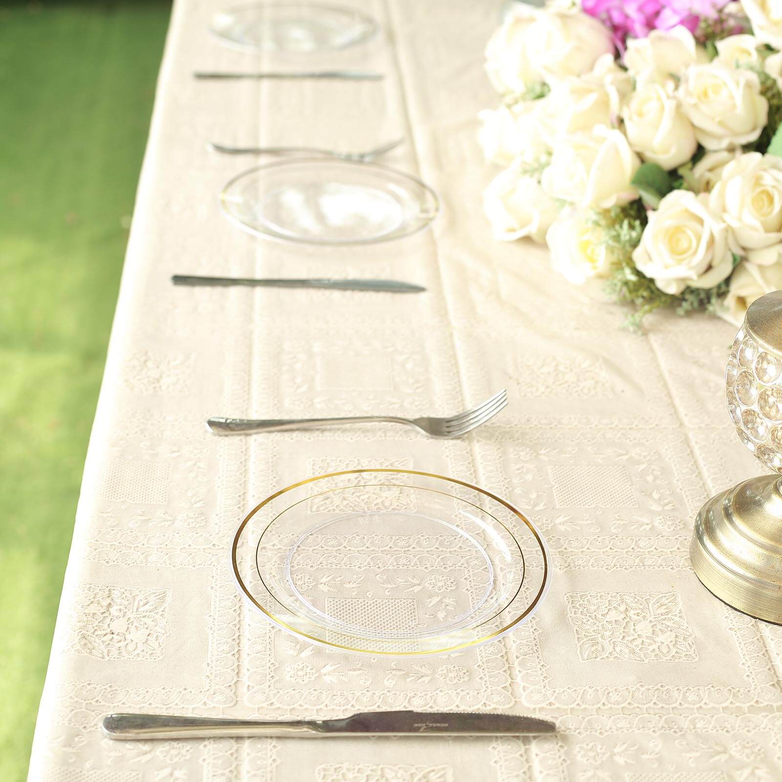 10-Pack Plastic Dessert Plates Clear with Très Chic Gold Rim - Disposable Plates for Parties 8