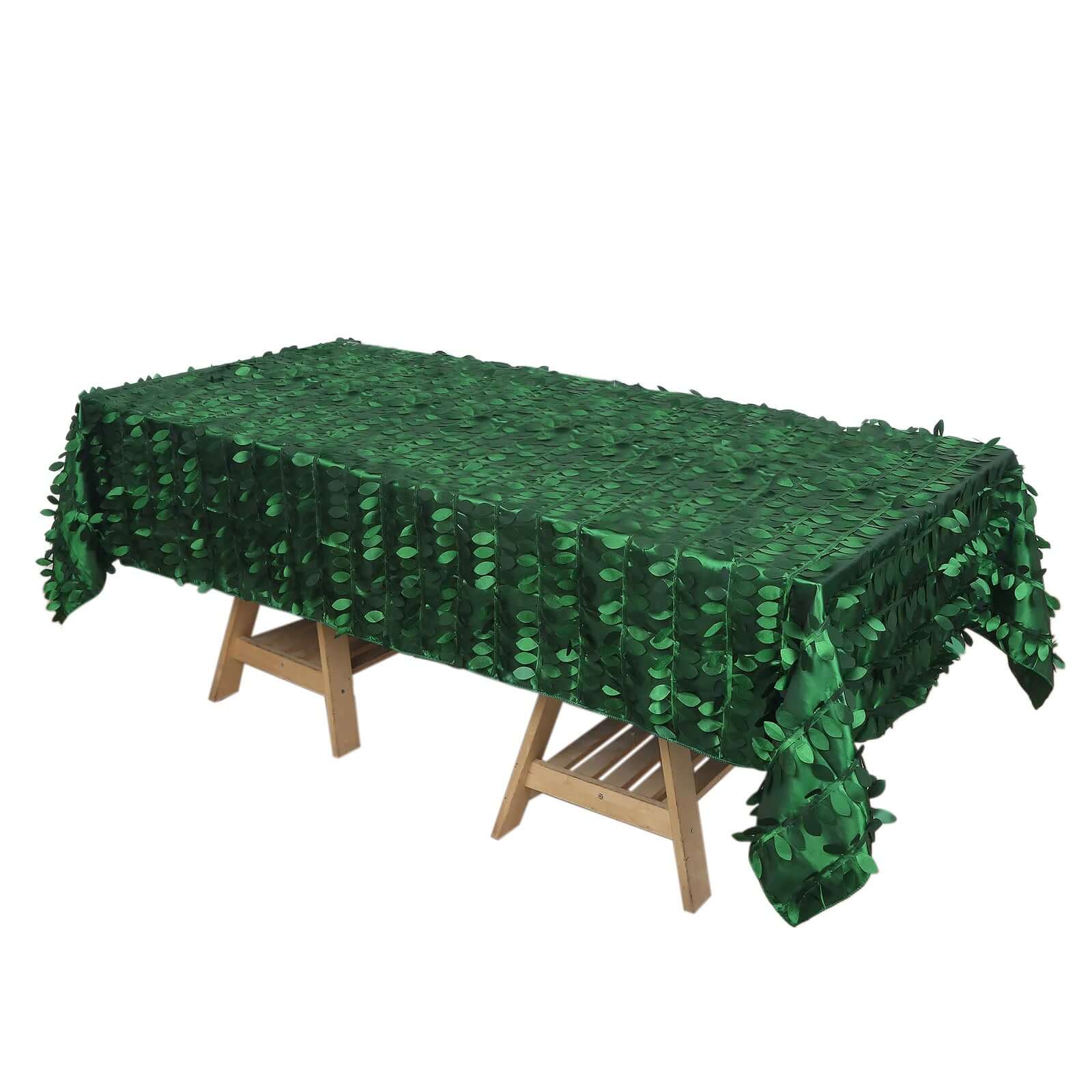 Taffeta 60x102 Rectangle Tablecloth Green | Exquisite 3D Leaf Petal Design for Chic Wedding & Event Decor