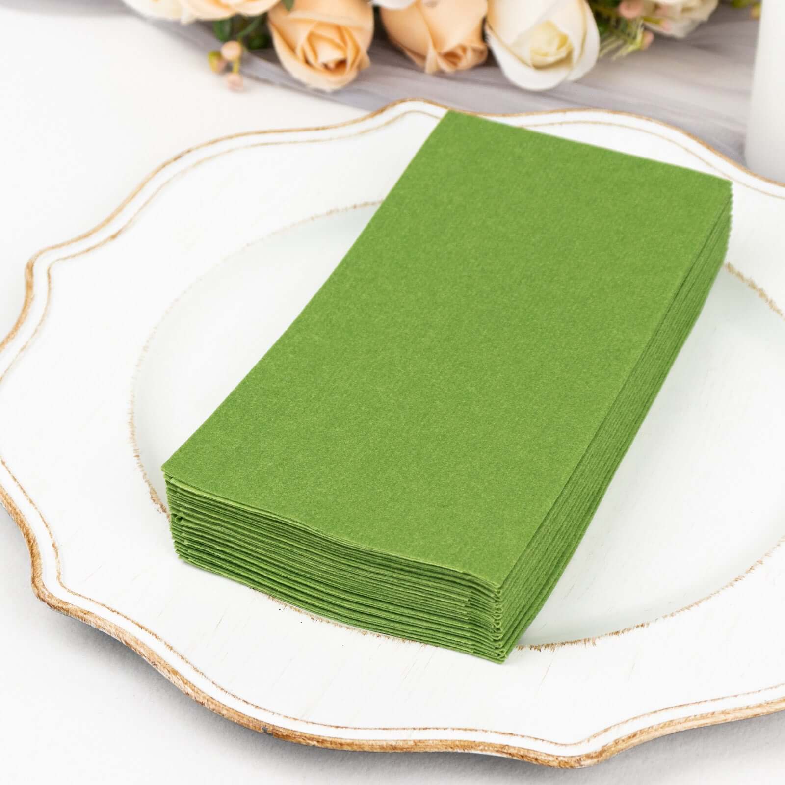 20-Pack Paper Linen-Like Napkins Olive Green - Disposable Hygienic Airlaid Guest Towels 8.5x4