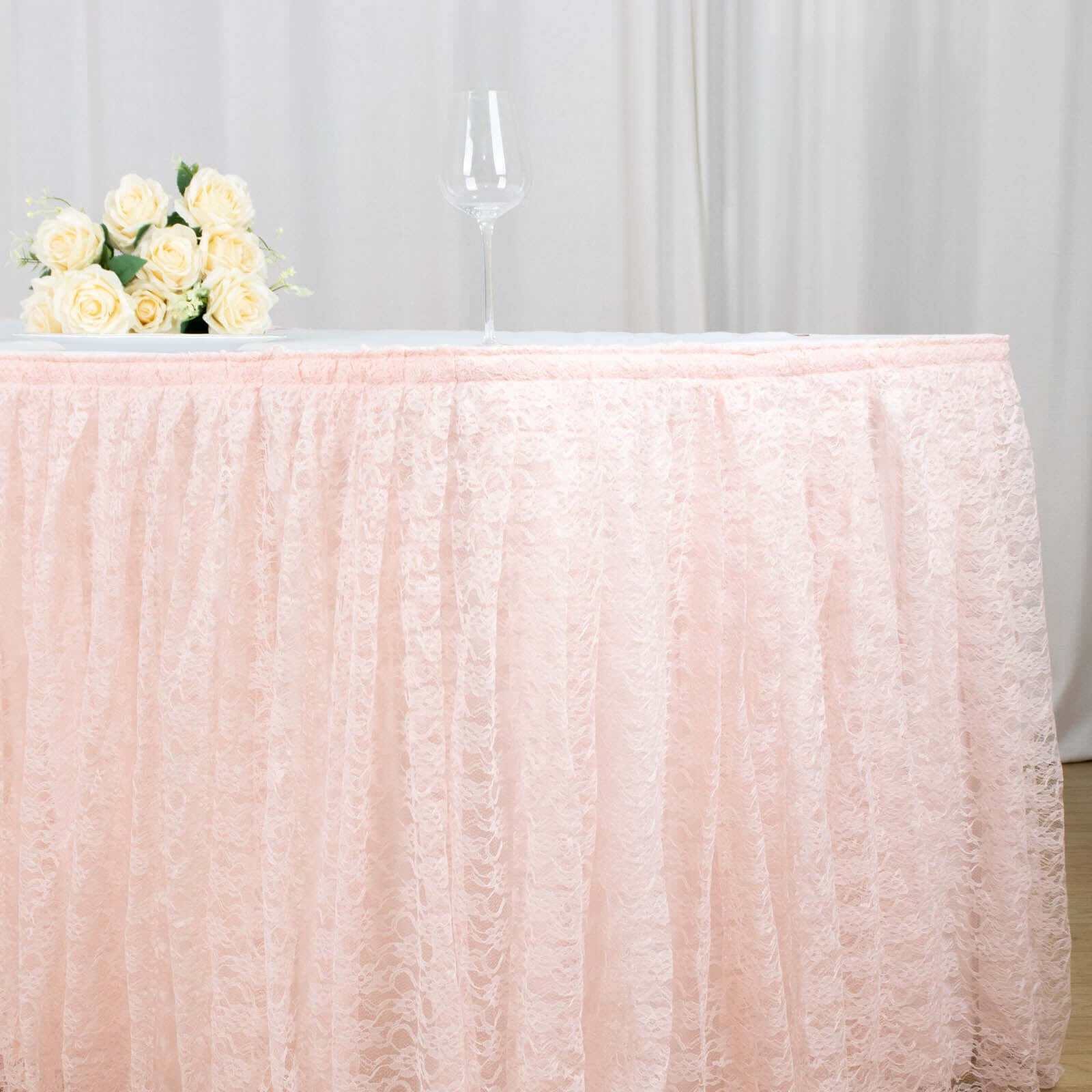 Lace 14ft Table Skirt Blush - Premium Pleated Table Cover