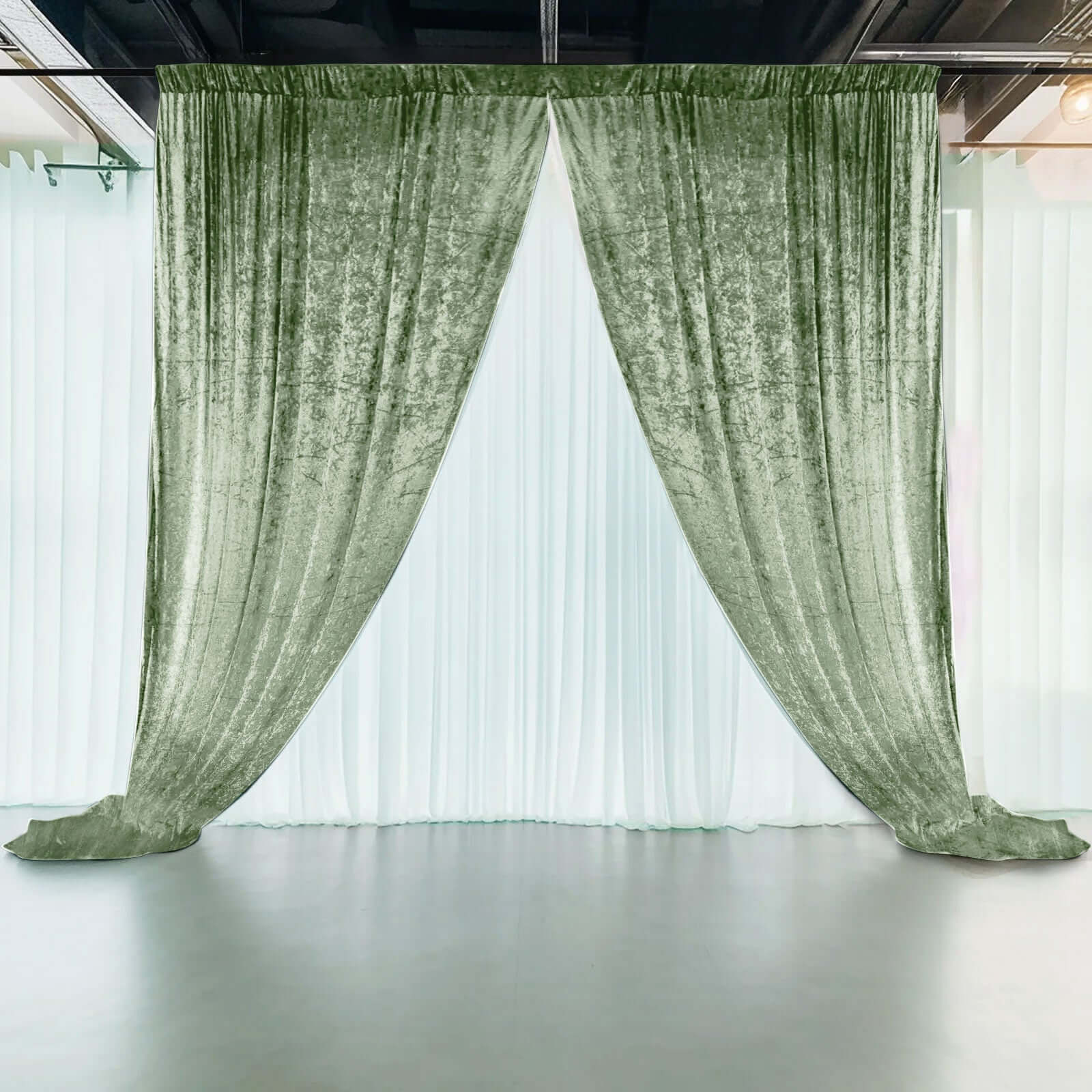 5ftx12ft Sage Green Premium Smooth Velvet Event Curtain Drapes, Privacy Backdrop Event Panel with Rod Pocket