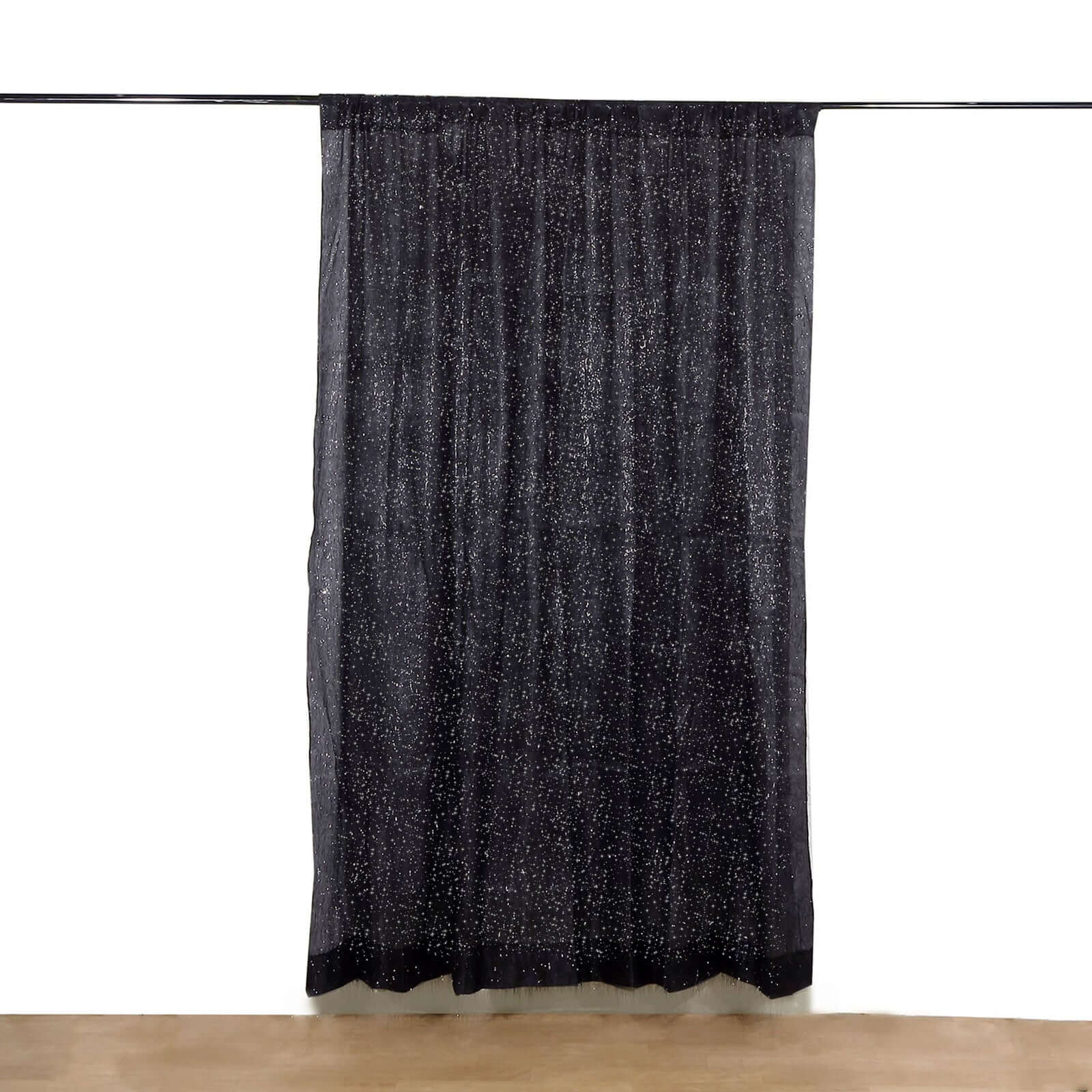 8ft Black Metallic Fringe Shag Event Drapery Panel, Shimmery Tinsel Polyester Divider Backdrop Curtain