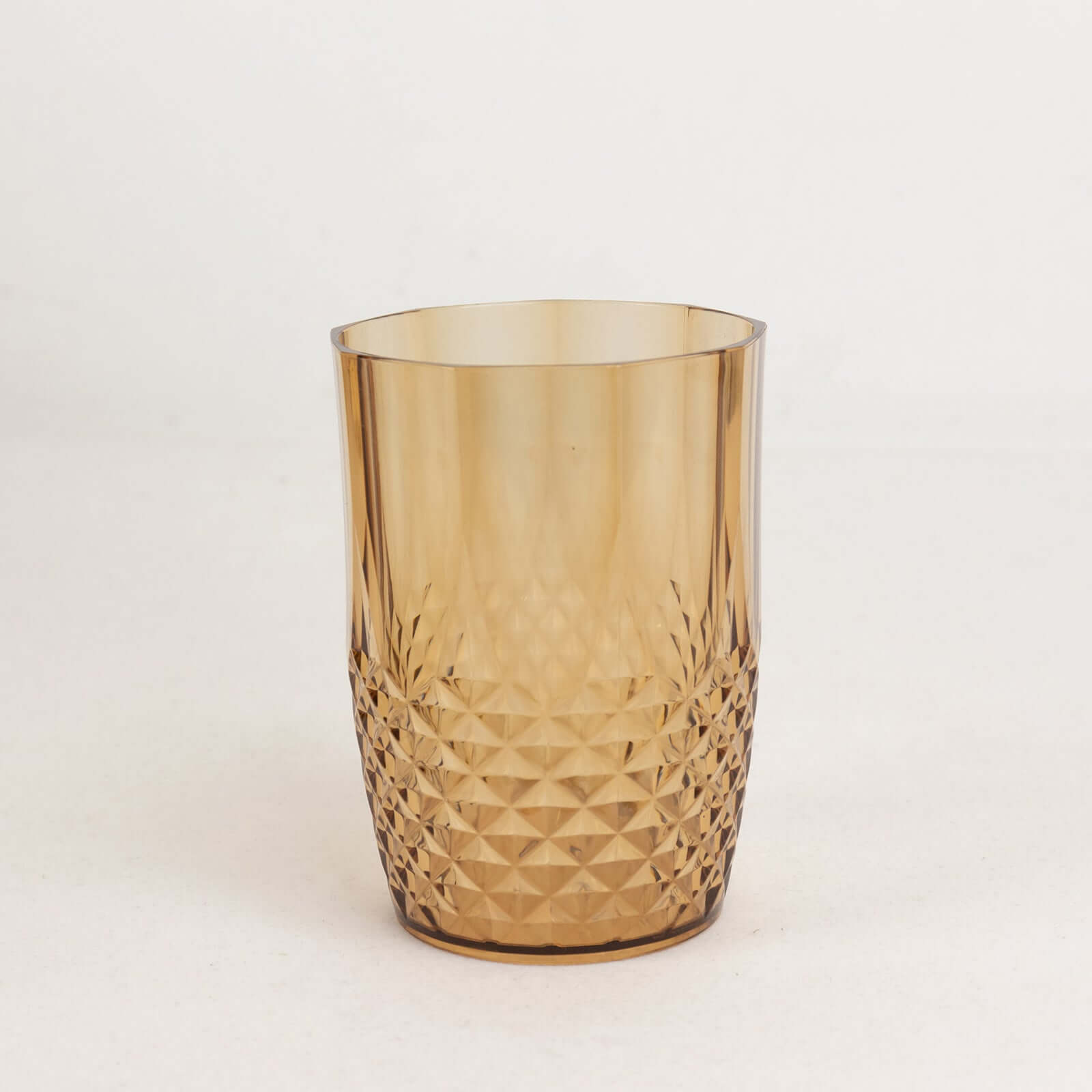 6-Pack Plastic Short Tumblers Amber Gold Transparent Crystal Cut Style - Reusable All-Purpose Glasses 16oz