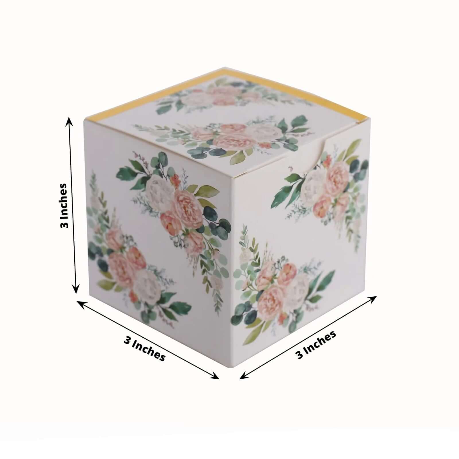 25 Pack White Pink Peony Flowers Print Paper Favor Boxes with Gold Edge, Cardstock Party Shower Candy Gift Boxes - 3x3x3