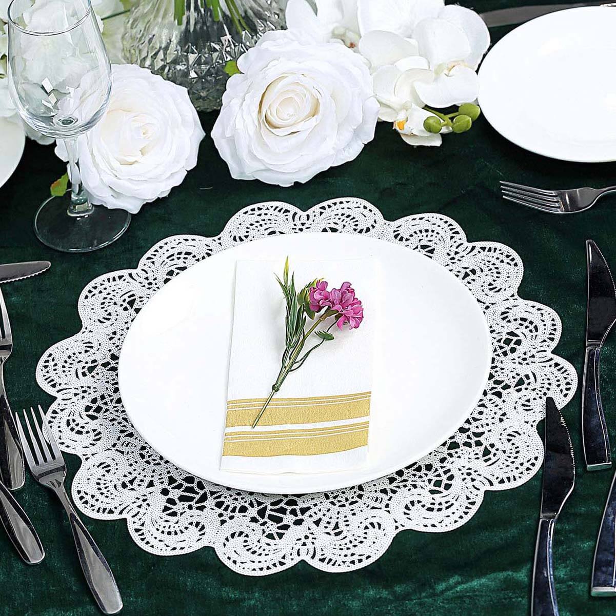 6-Pack Dining Table Mats Floral Lace Design White - Vinyl Non-Slip Surface with Vintage Appeal 15