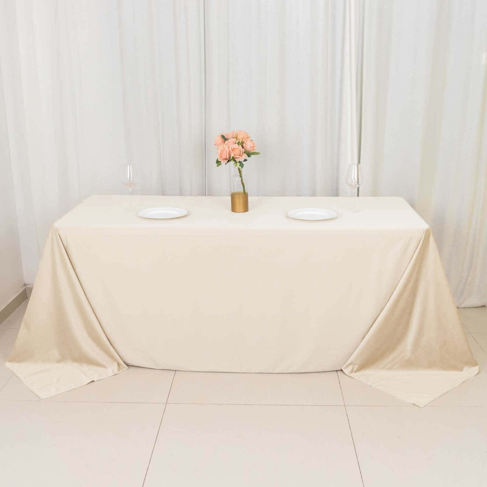 Premium Scuba Rectangular 90x132 Tablecloth Beige - Wrinkle Free, Stain Resistant & Seamless Table Cover