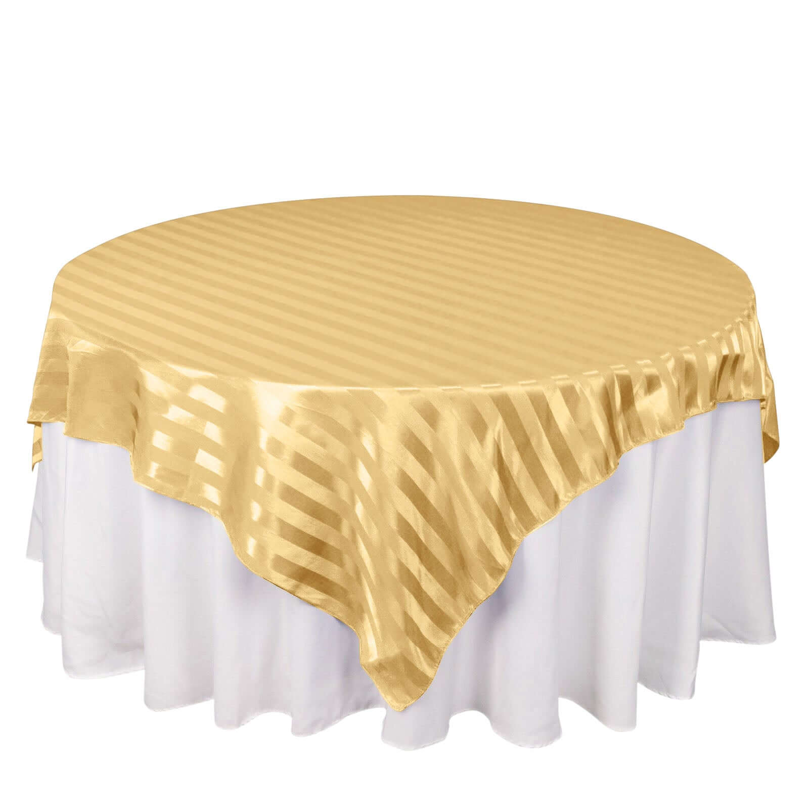 Satin 72x72 Table Overlay Square Tablecloth Champagne - Stripe Table Topper