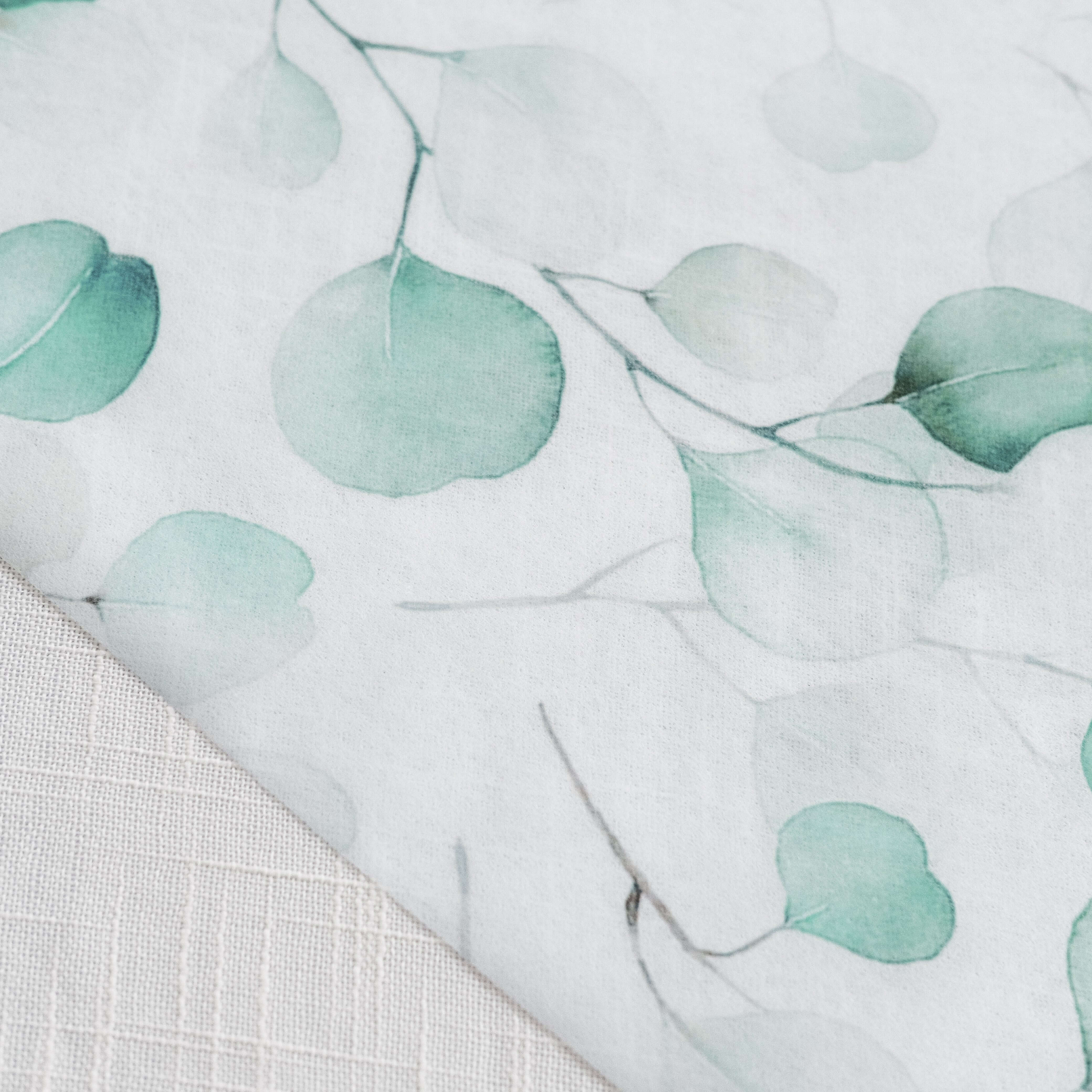 Disposable Table Runner 11x108 White with Green Eucalyptus Leaves Print - Non-woven Stylish Spring Summer Dining Decor