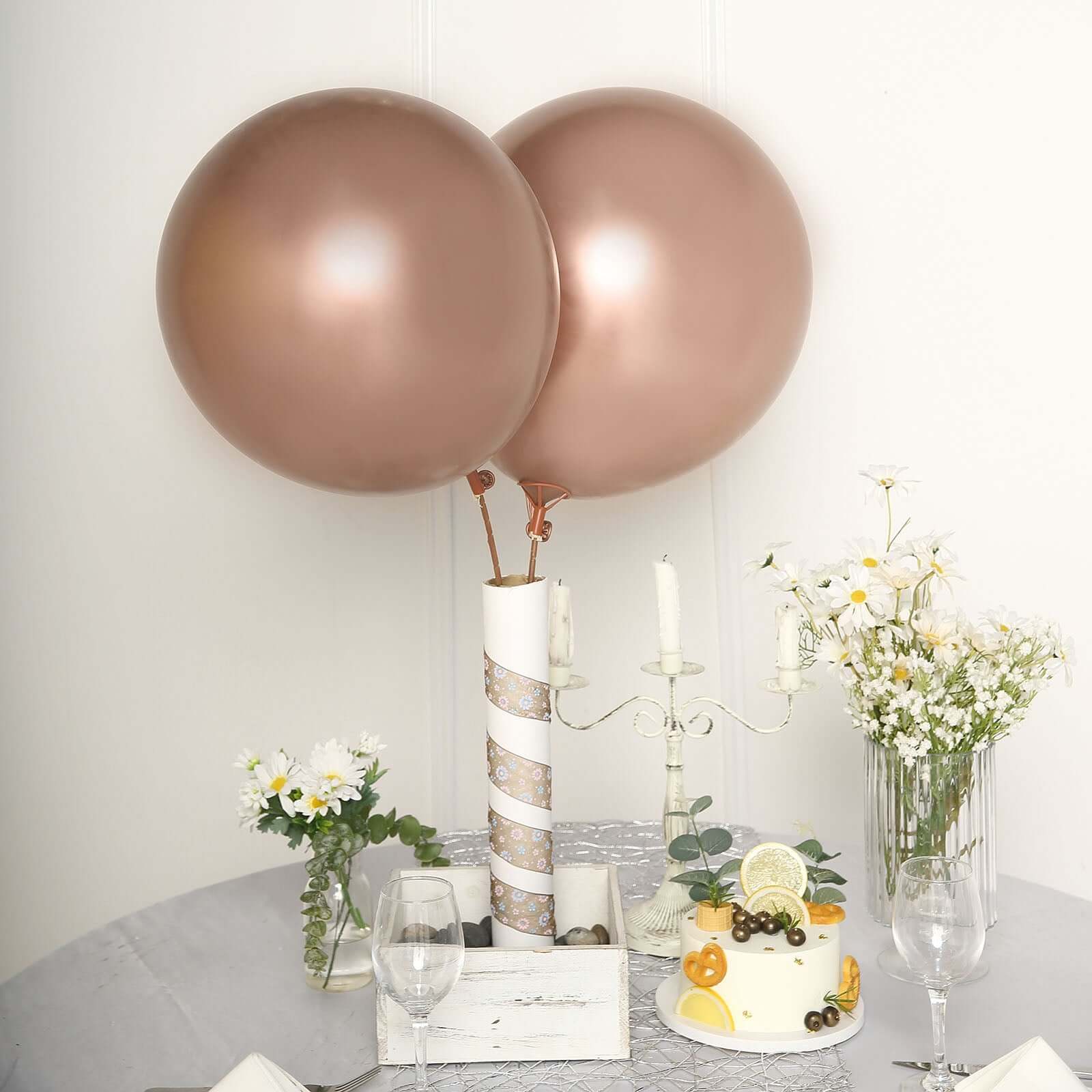 5 Pack 18 Metallic Chrome Rose Gold Latex Helium Air Balloons