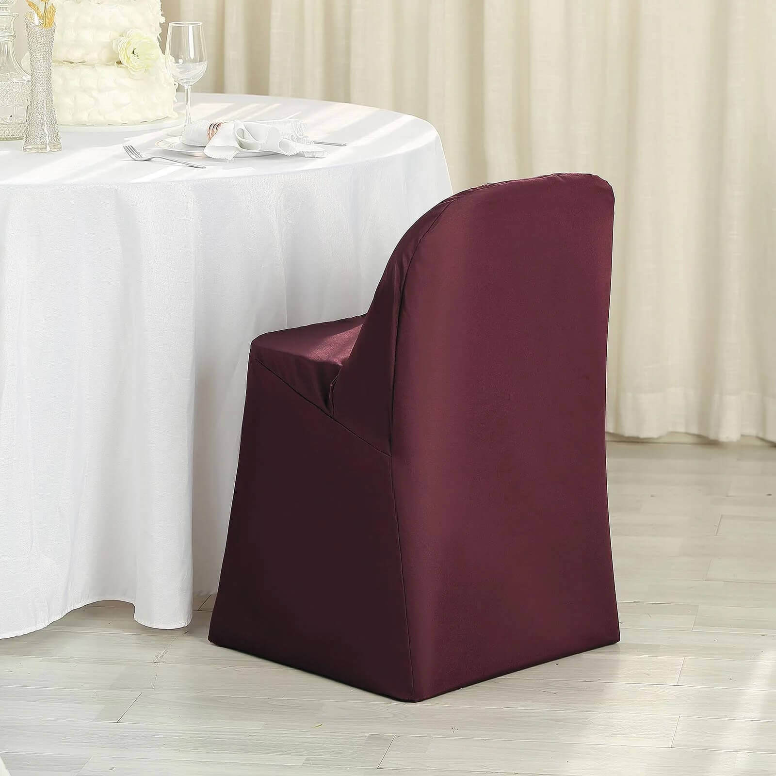 10 Pack Polyester Chair Covers for Folding Chairs Burgundy - Wrinkle-Free Stain-Resistant Slip-On Slipcovers