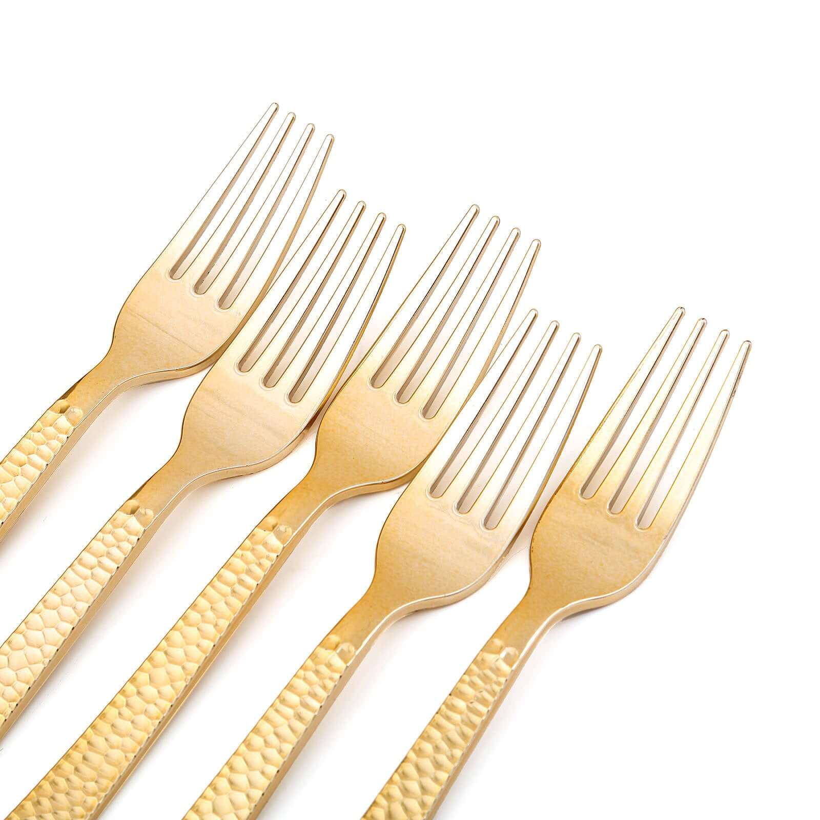 24-Pack Plastic Forks with Hammered Style Gold - Heavy Duty Disposable Silverware 7