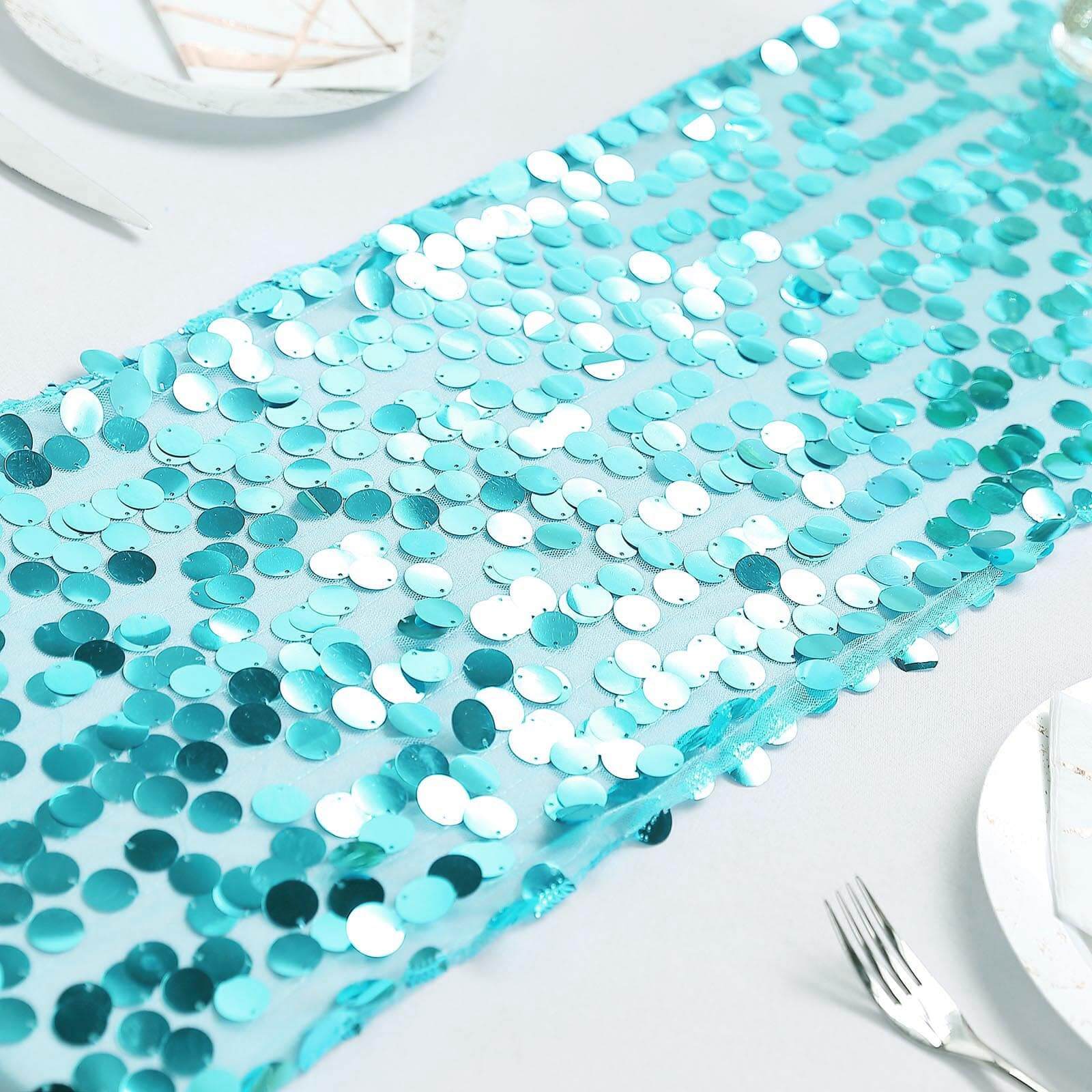 Big Payette Sequin 13x108 Table Runner Turquoise - Dazzling Design