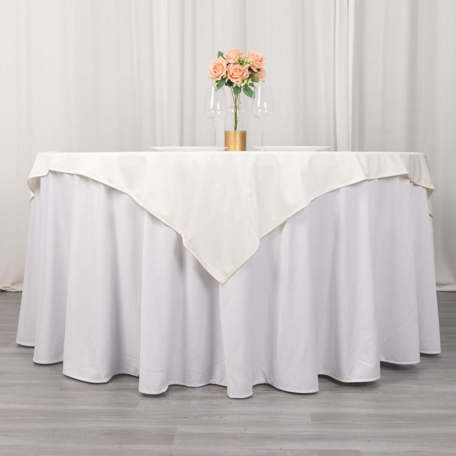 Premium Scuba 54x54 Table Overlay Square Tablecloth Ivory - Wrinkle Free & Stain Resistant Table Cover