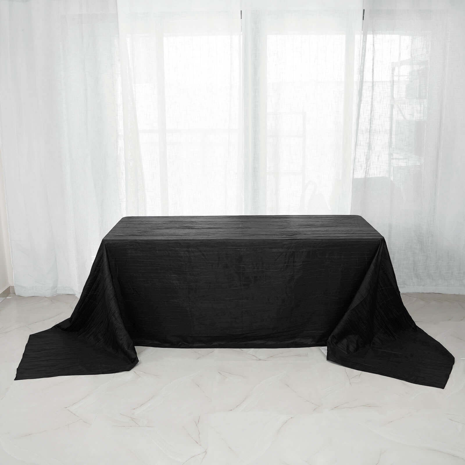 Taffeta 90x156 Rectangle Tablecloth Black - Accordion Crinkle Seamless Table Cover