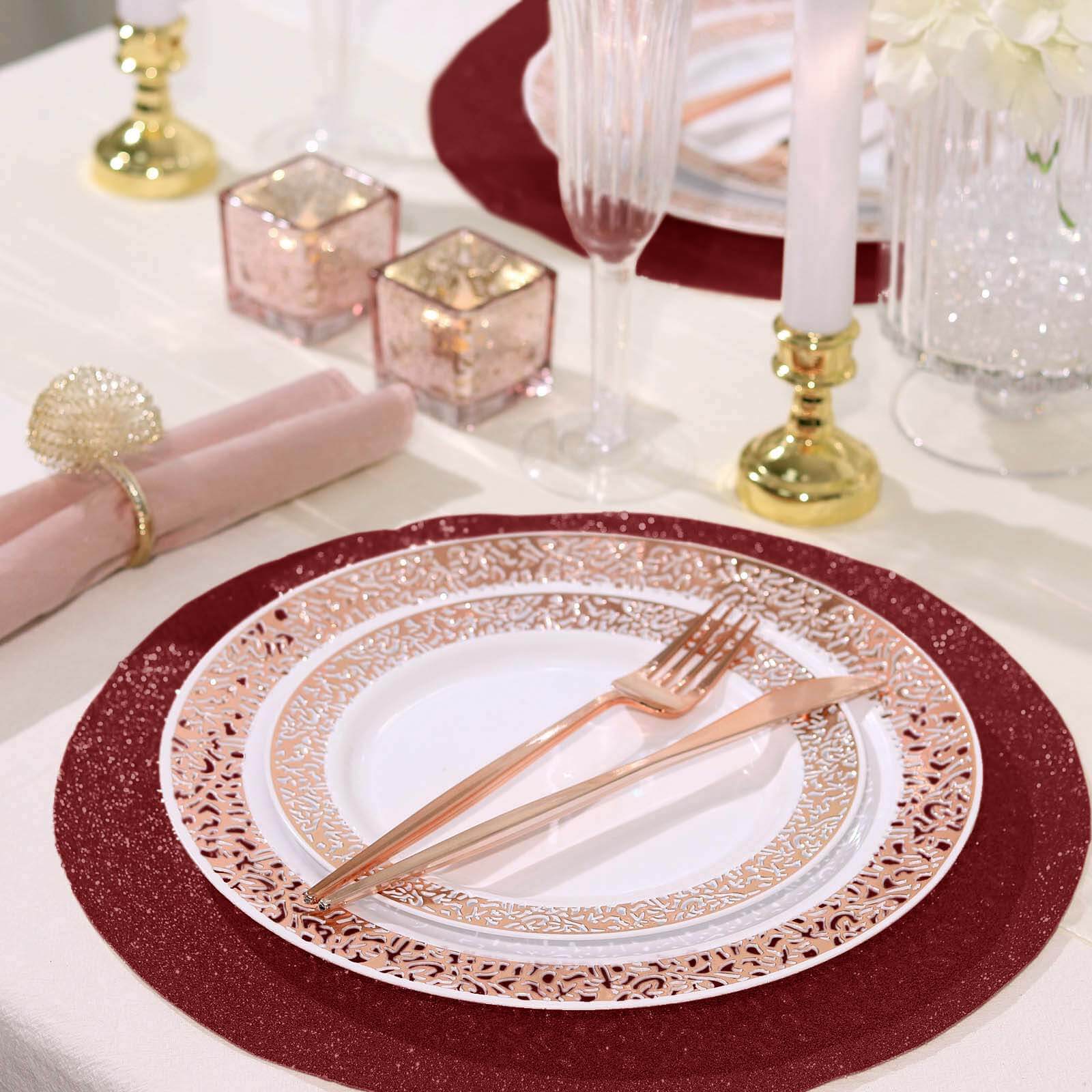 6-Pack Placemats Glitter Design Burgundy Sparkle Round - Non-Slip Decorative Dining Table Mats 13