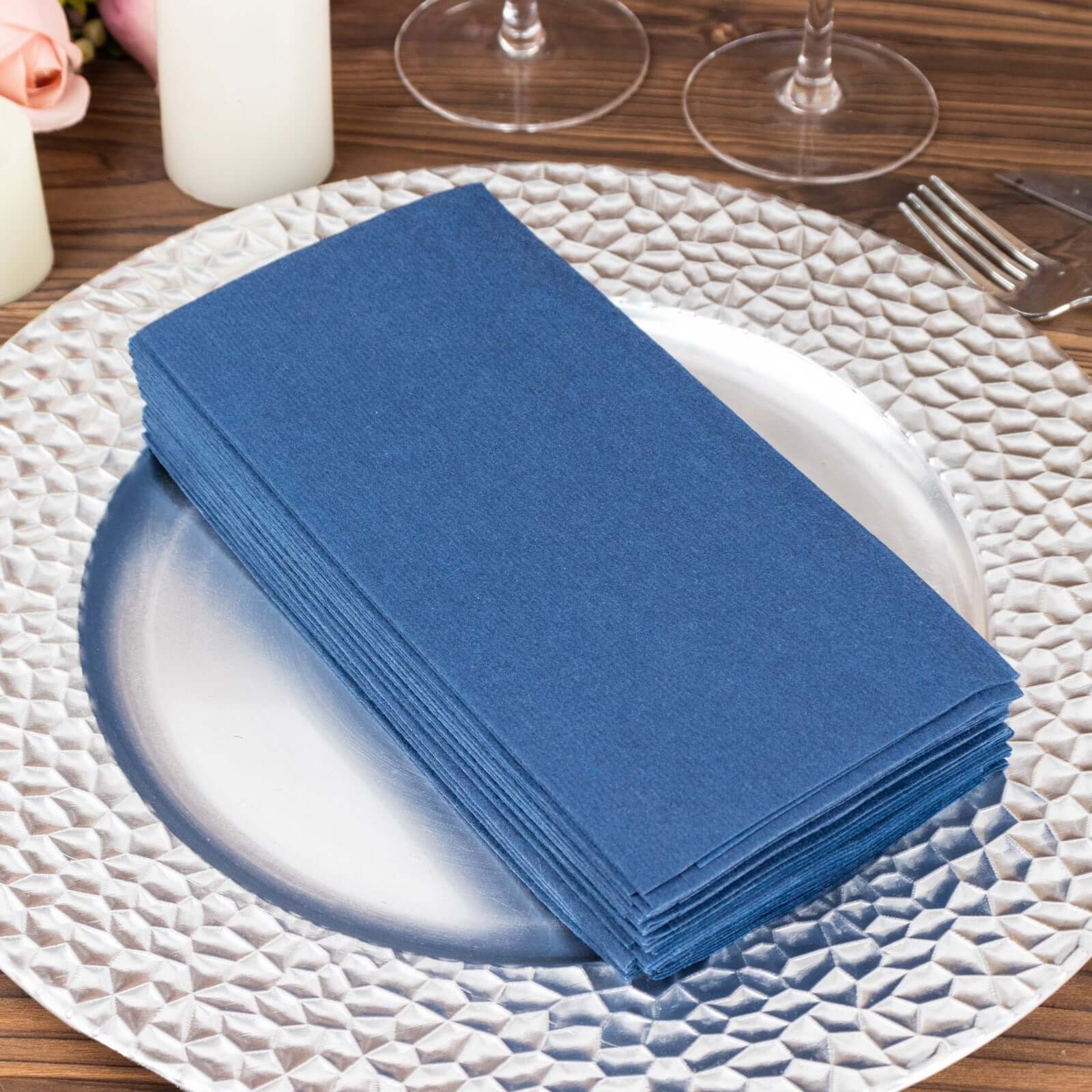 20-Pack Paper Linen-Like Napkins Navy Blue - Disposable Hygienic Airlaid Guest Towels 8.5x4