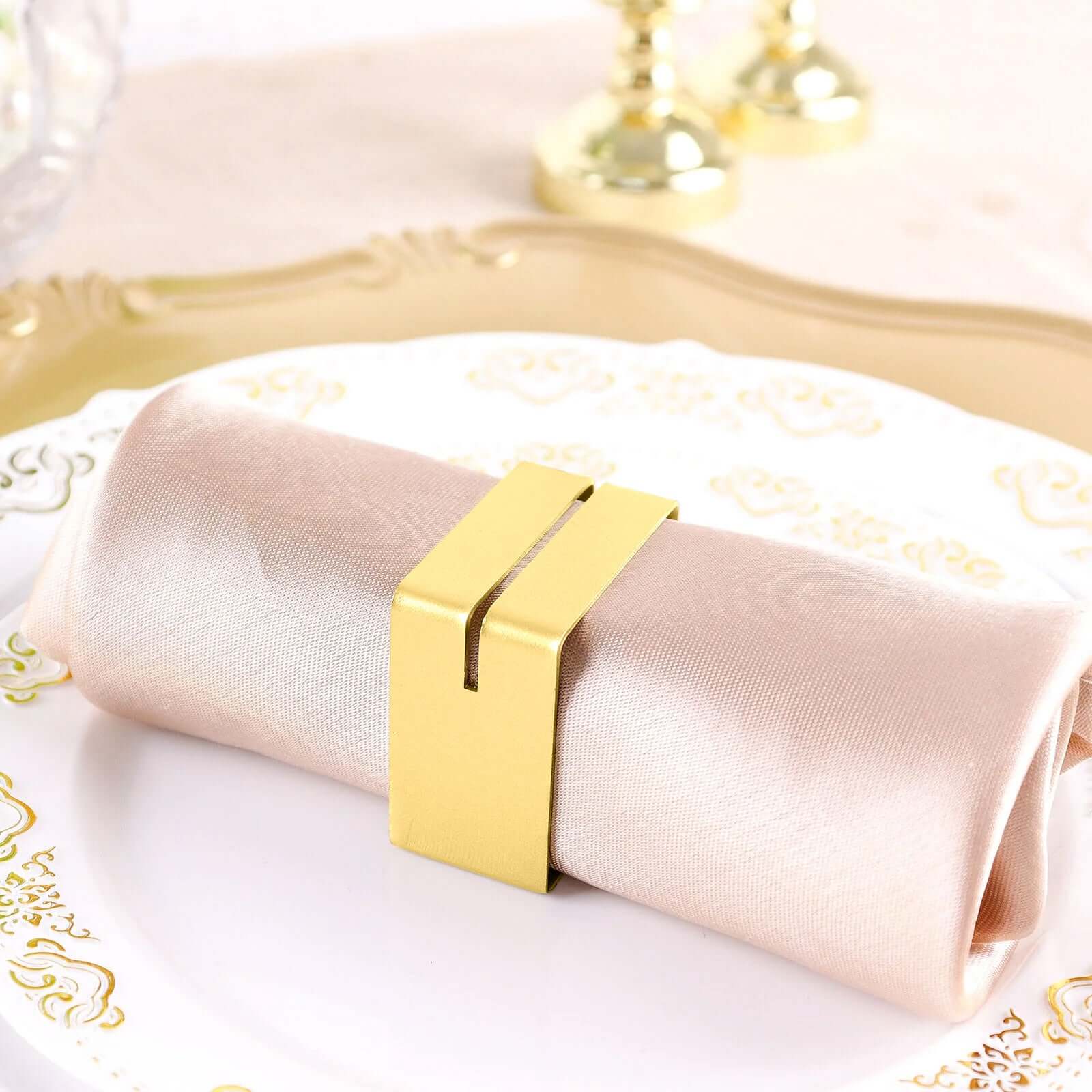 4 Pack Matte Gold Metal Square Napkin Rings with Place Card Holder, Modern Design Multipurpose Napkins Rings