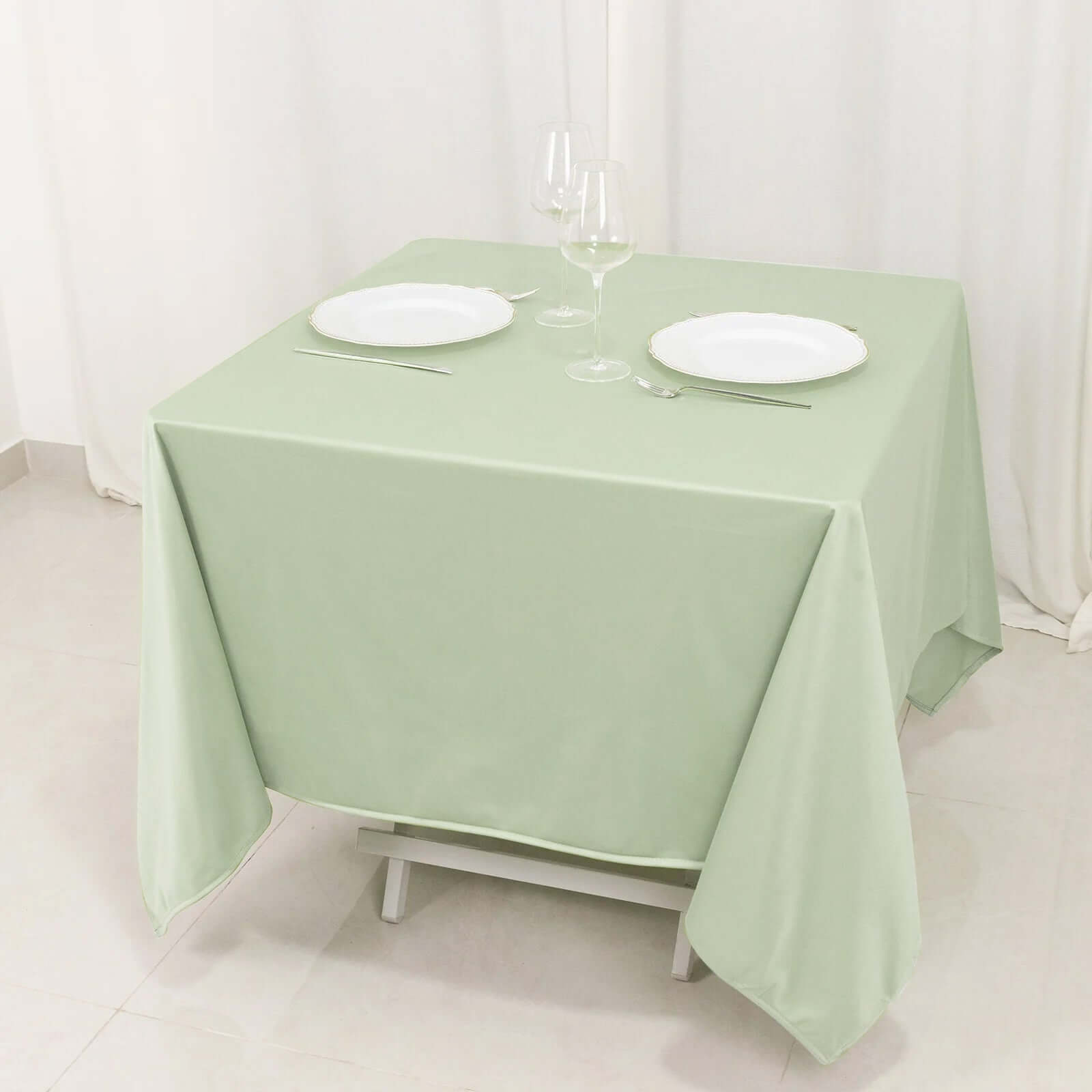 Premium Scuba Square 70x70 Tablecloth Sage Green - Wrinkle Free & Stain Resistant Table Cover