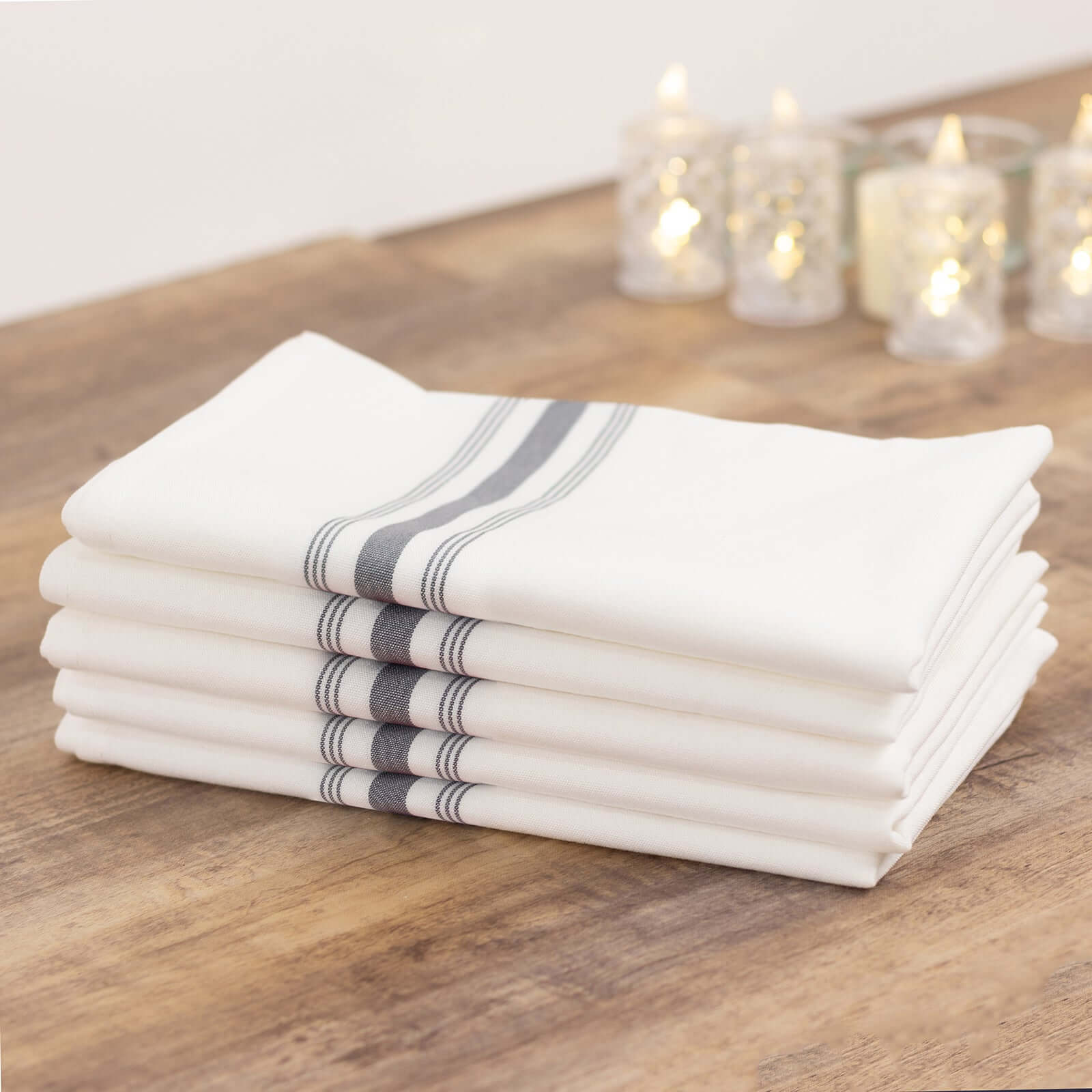 10 Pack Premium Spun Polyester 18x22 Napkins White/Gray Bistro Style - Highly Absorbent Cotton-Like Feel Cloth Napkins