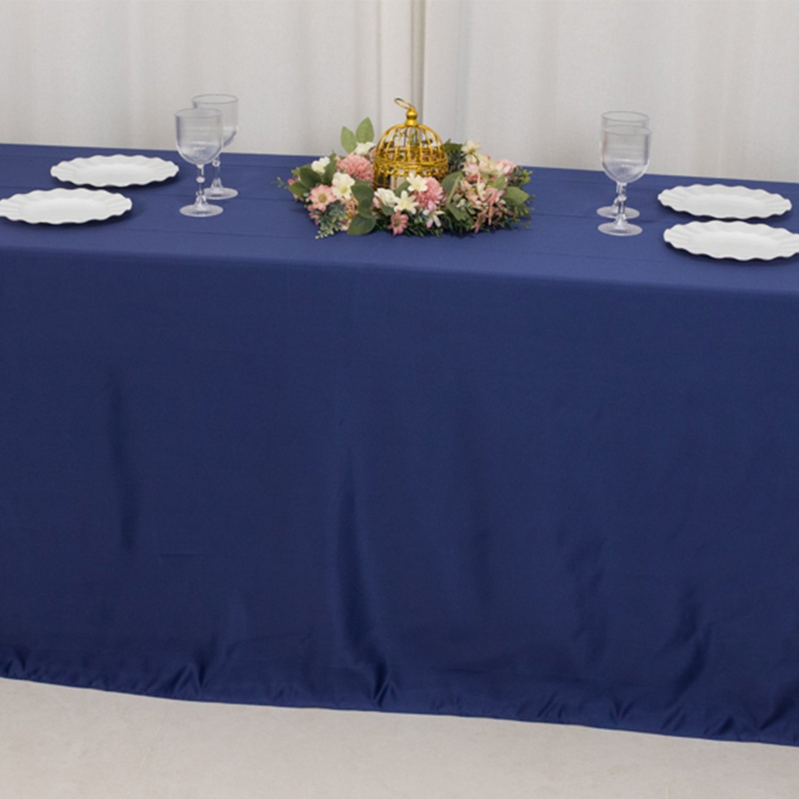 Lamour Satin 90x156 Rectangle Tablecloth Navy Blue - Luxurious, Soft Seamless Table Cover