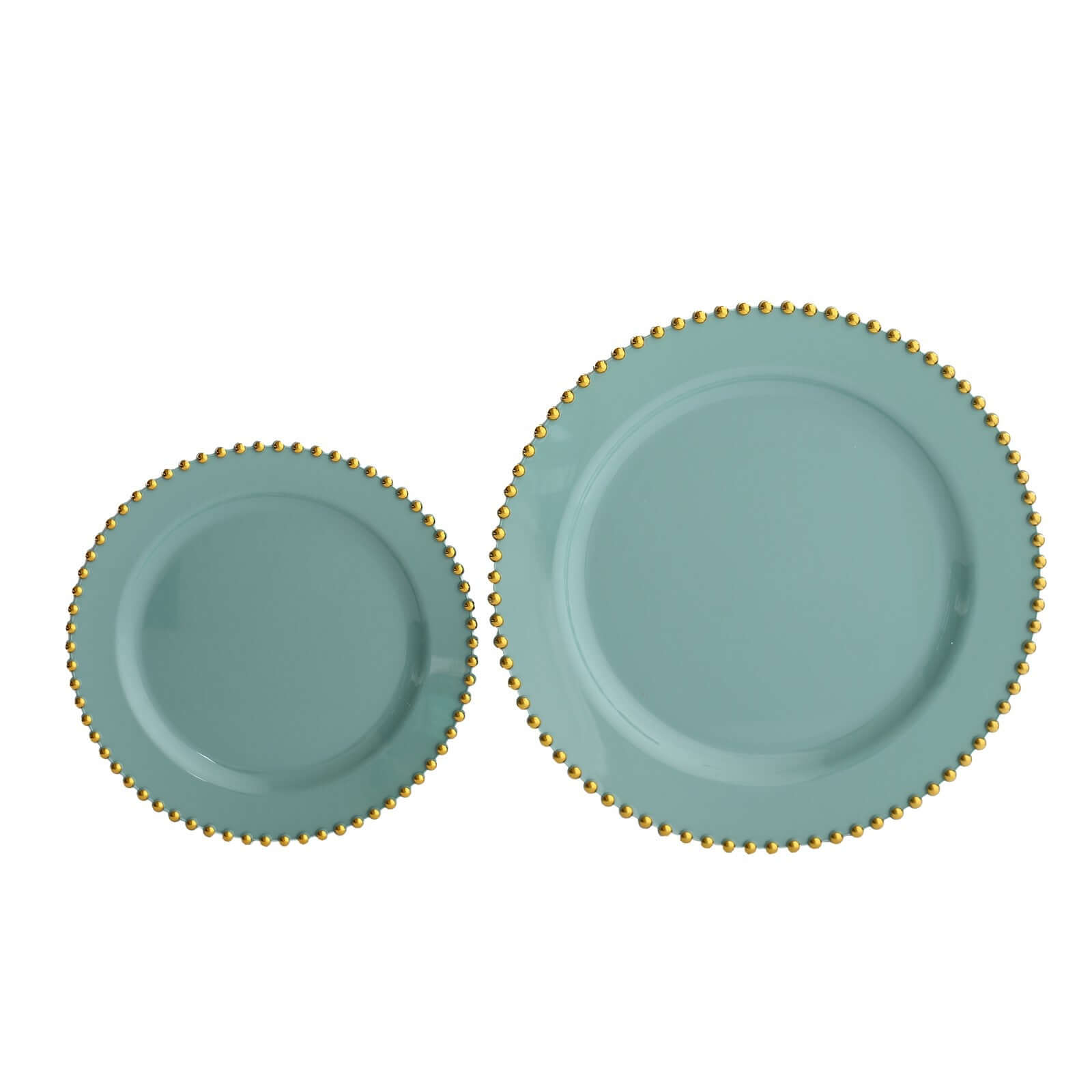10-Pack Plastic 10 Round Dinner Plates in Dusty Sage Green with Gold Beaded Rim - Disposable Party Plates
