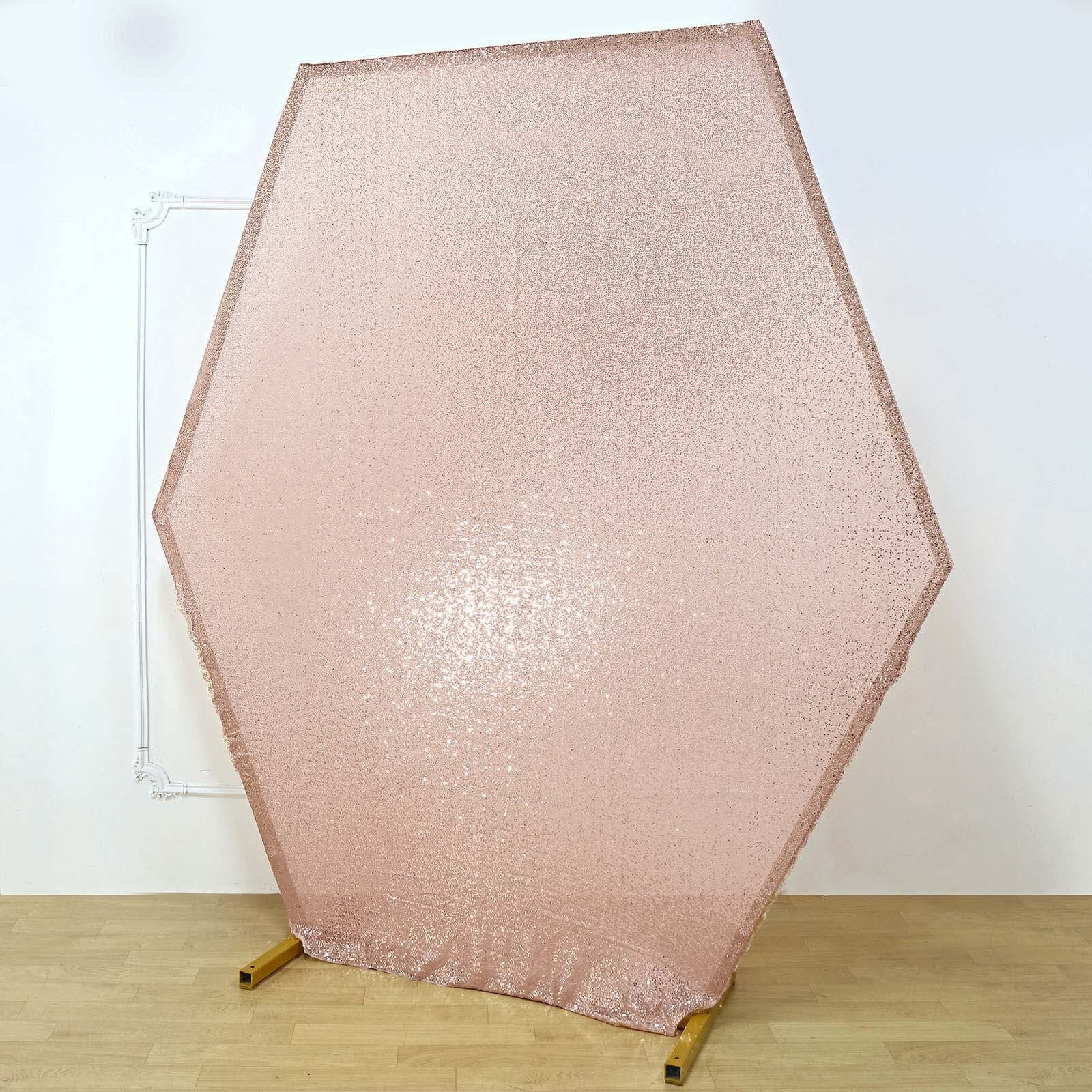 8ftx7ft Rose Gold Shiny Sequin Hexagon Backdrop Stand Cover, Shiny Sparkle 2-Sided Custom Fit Wedding Arch Cover