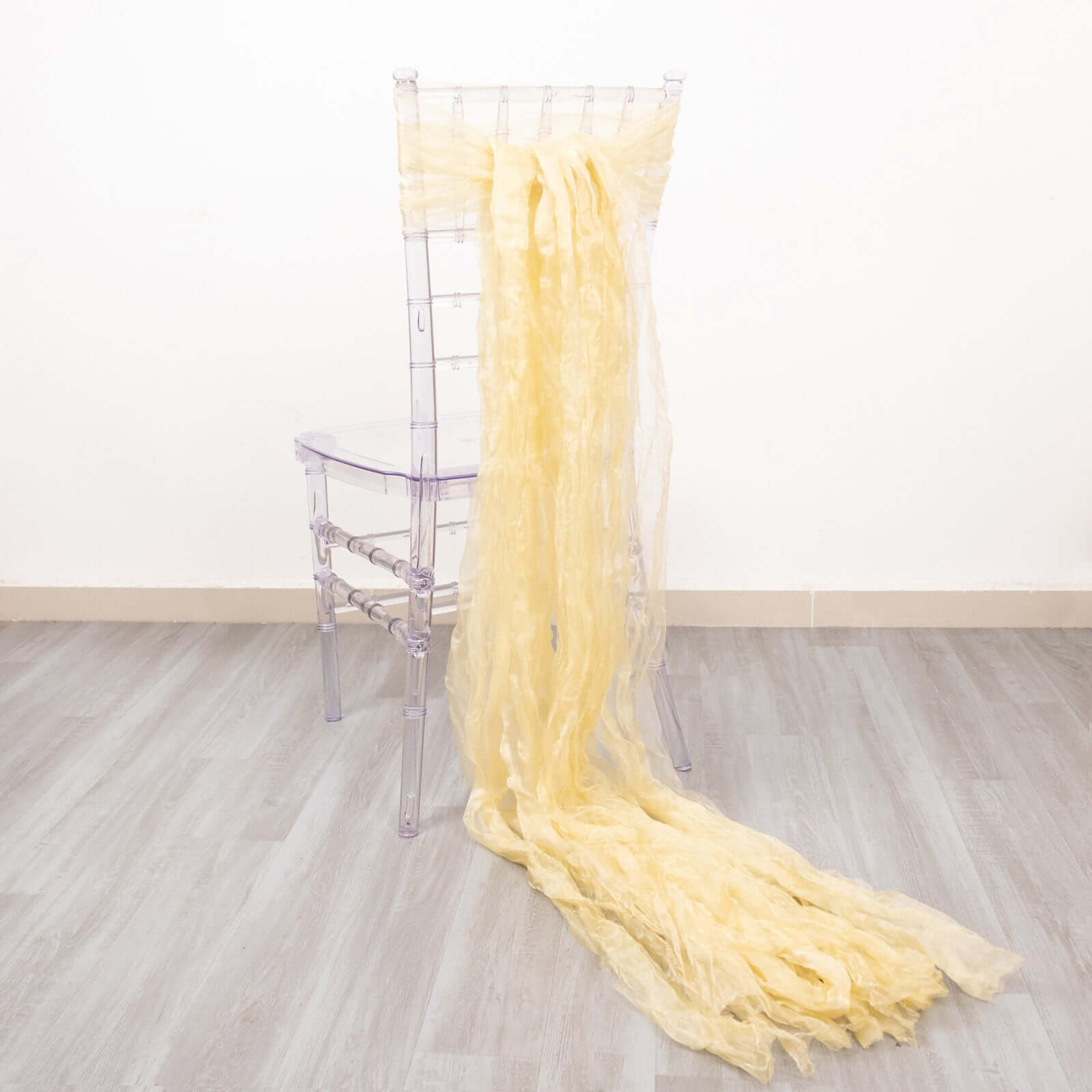 5 Pack Crinkled Organza Chair Sashes Champagne with Shimmer Chiffon Layers - Stylish Sheer Decor