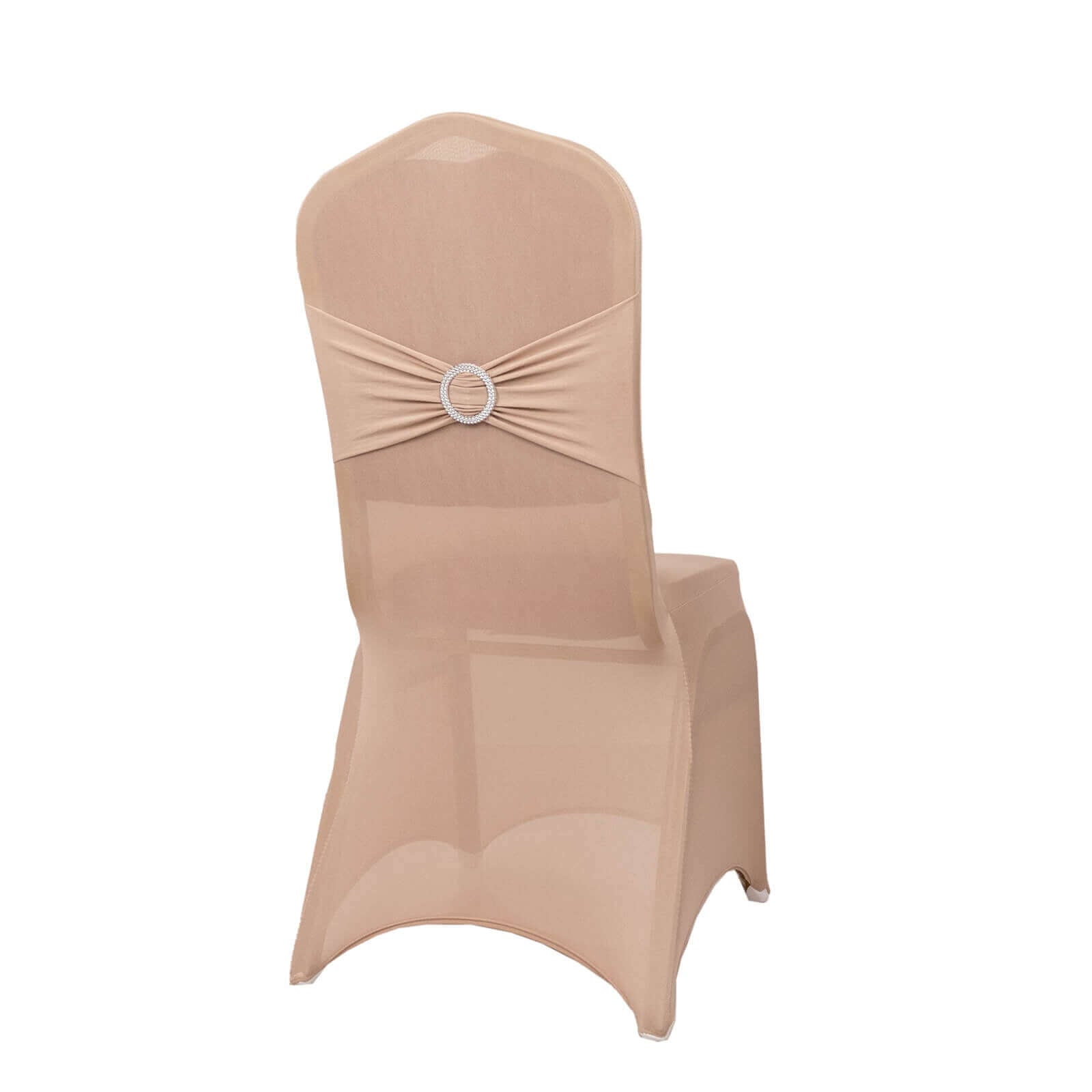 Spandex Chair Cover with Nude Rhinestone Buckled Sash Band Blush - Stretch Fitted Slipcover