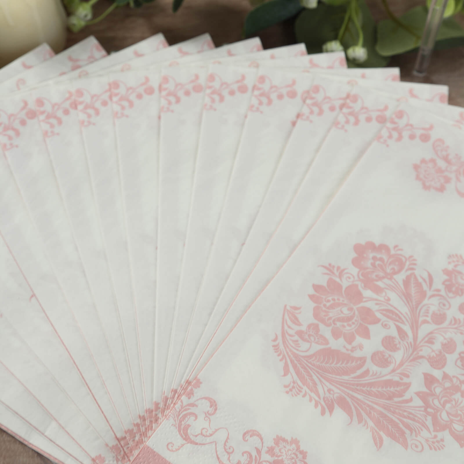 50-Pack Paper Dinner Napkins White with Pink French Toile Floral Pattern 2-Ply - Stylish Disposable Napkins for Parties