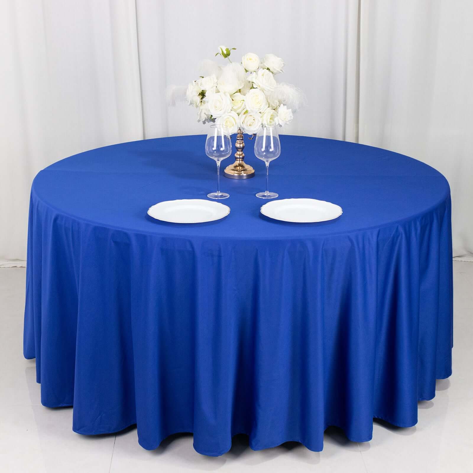 Premium Scuba Round 120 Tablecloth Royal Blue - Wrinkle Free & Stain Resistant Seamless Table Cover