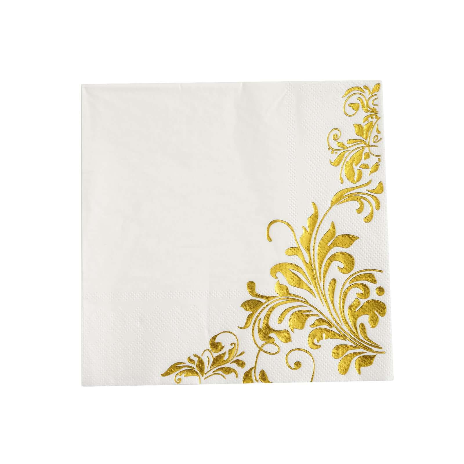 20-Pack Paper Dinner Napkins with Floral Design Metallic Gold - Disposable 3 Ply Cocktail Napkins for Weddings