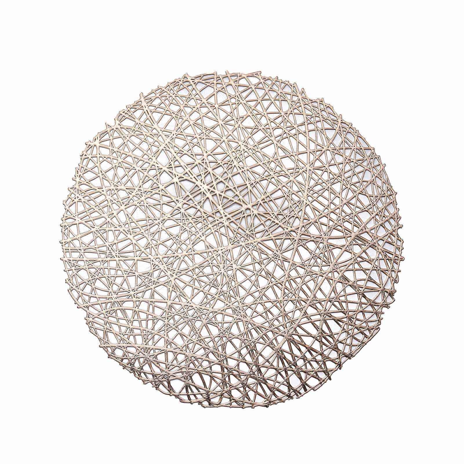 6-Pack Vinyl Placemats Champagne Woven Design - Durable Non-Slip Round Table Mats for Dining 15