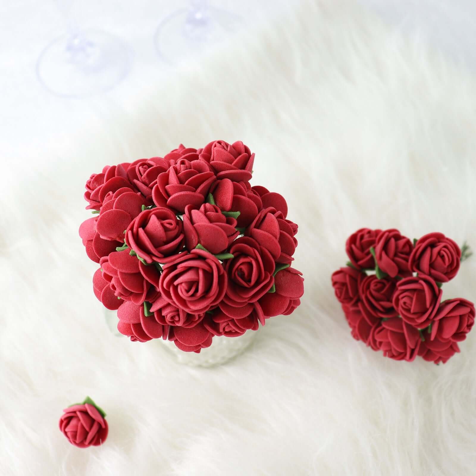 48 Roses 1 Burgundy Real Touch Artificial DIY Foam Rose Flowers With Stem, Craft Rose Buds