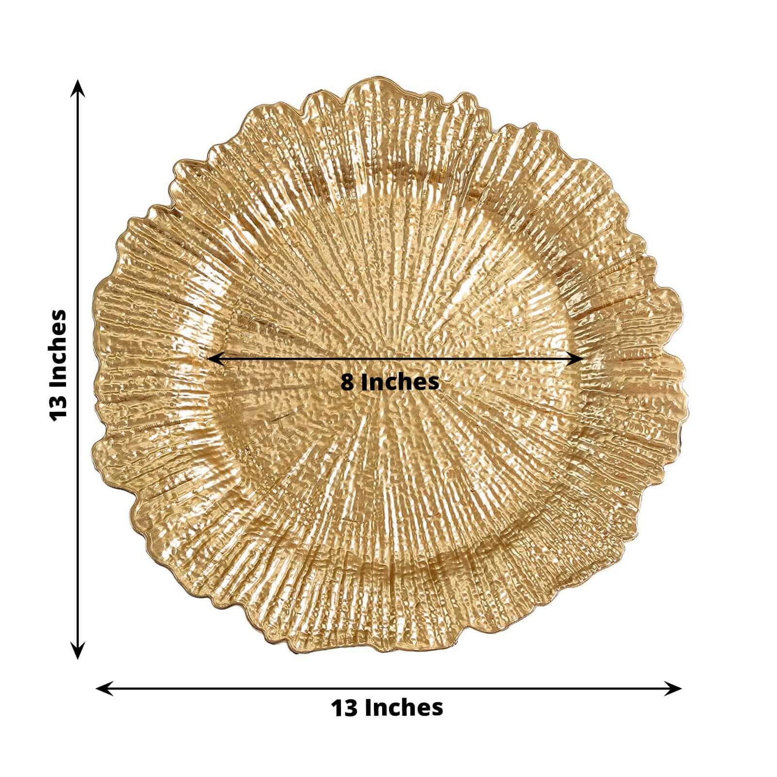 6-Pack Acrylic Plastic Round Charger Plates 13 in Gold with Reef Design, Classy Dinner Party Charger Tableware