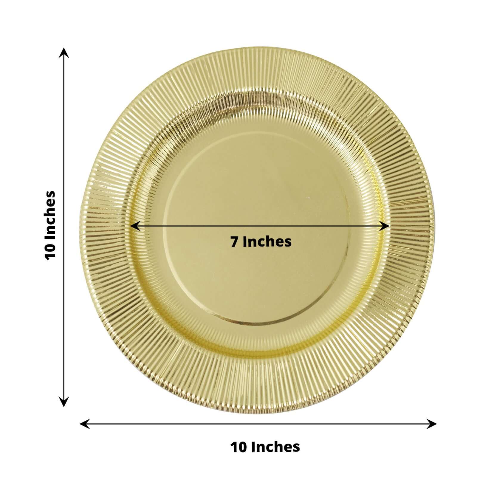 25-Pack Paper 10 Round Dinner Plates in Metallic Gold Sunray Design - Disposable Heavy Duty 350GSM Party Plates