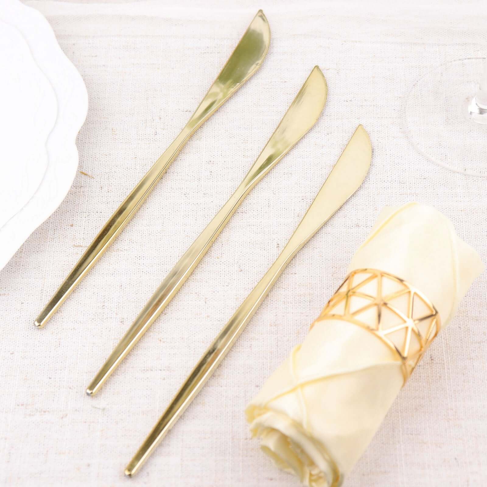 24-Pack Plastic Knives Glossy Gold - Premium Heavy Duty Disposable Flatware Cutlery 8