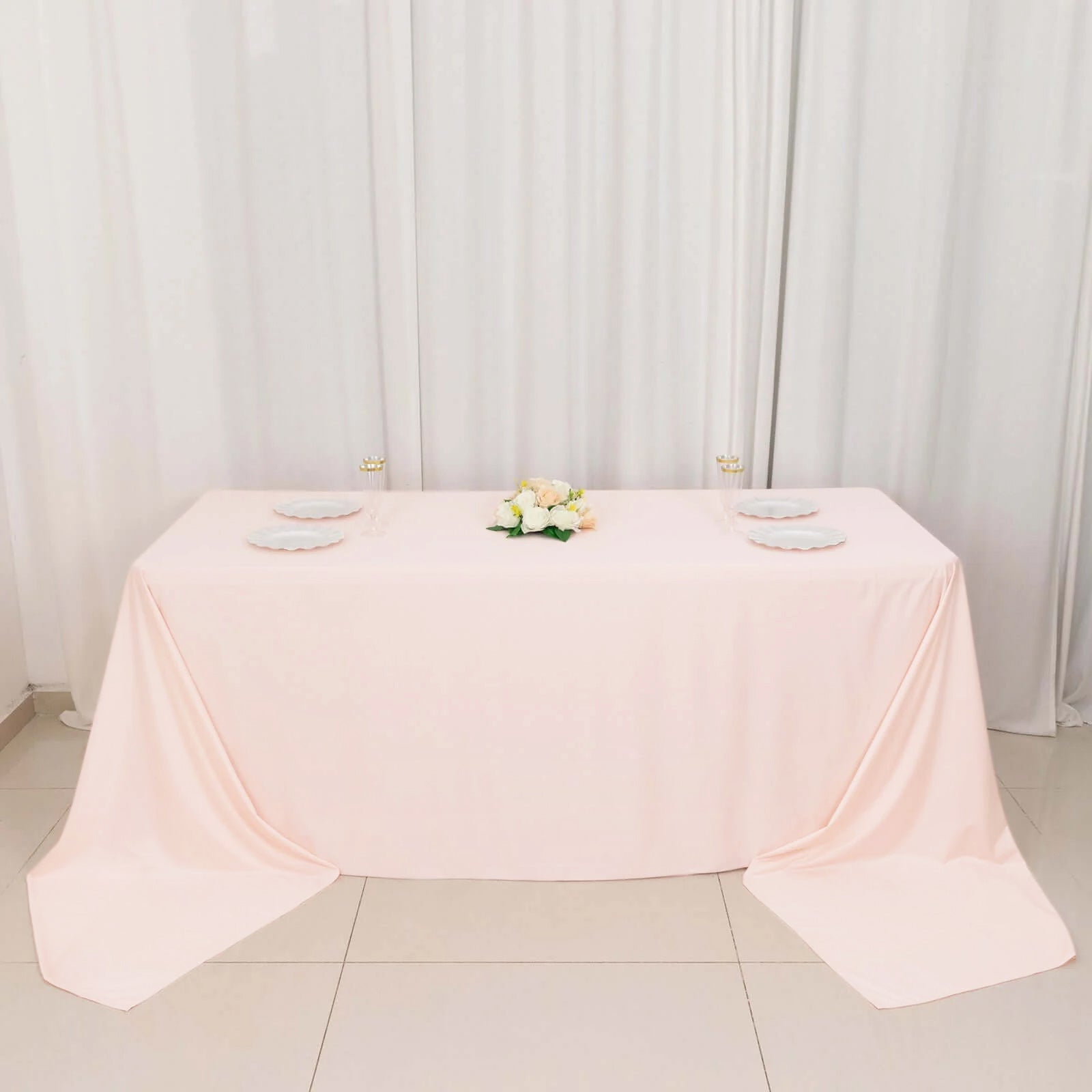 Premium Scuba Rectangular 90x156 Tablecloth Blush - Wrinkle Free, Stain Resistant & Seamless Table Cover