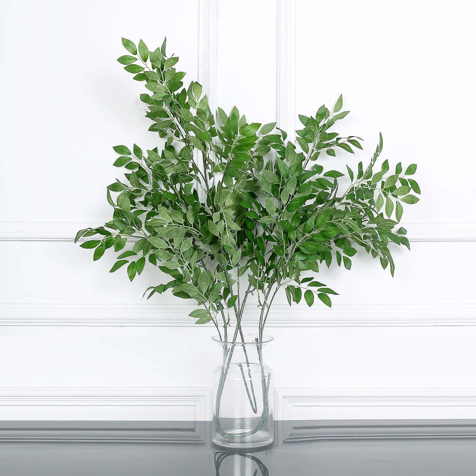 2 Bushes 42 Tall Light Green Artificial Silk Beech Leaf Branches, Faux Plant Stem Vase Fillers