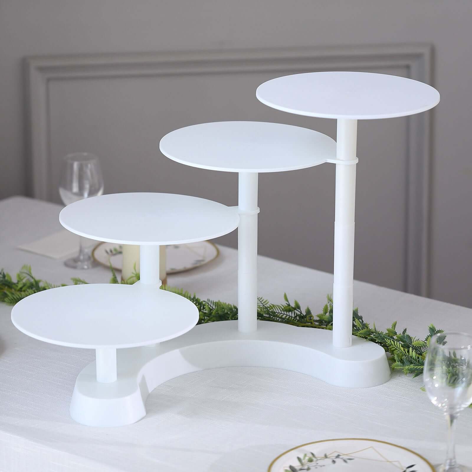 4-Tier Plastic Cake Stand with Half Moon Base White - Space Saving Multi-layer Cupcake Holder Dessert Tower for Weddings Tea Parties & Home Gatherings 17