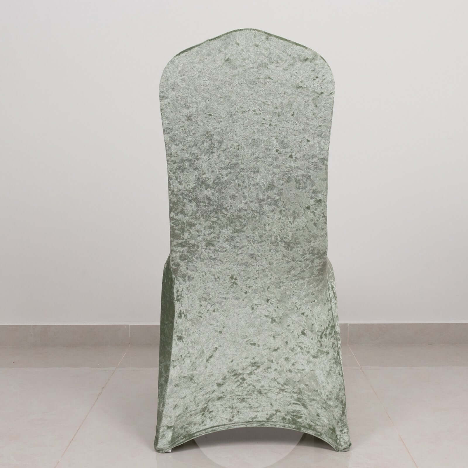 Crushed Velvet Spandex Banquet Chair Cover Fitted Slipcover Sage Green - Stretch 190GSM Slipcover with Foot Pockets