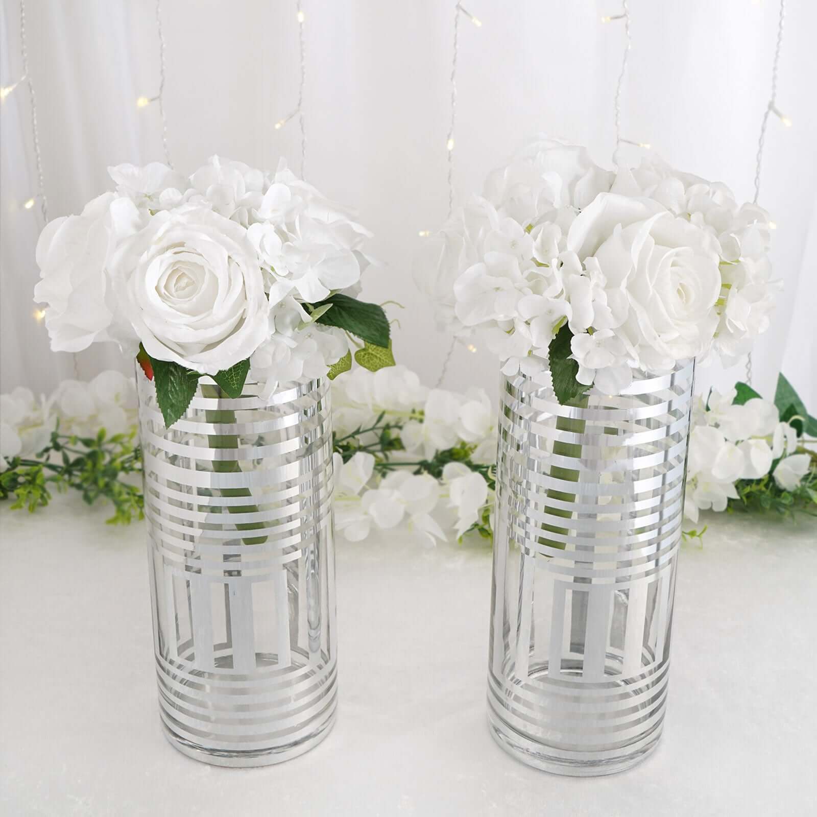 2-Pack Glass Cylinder Vases Silver Striped - Sophisticated Flower Centerpieces for Events 11