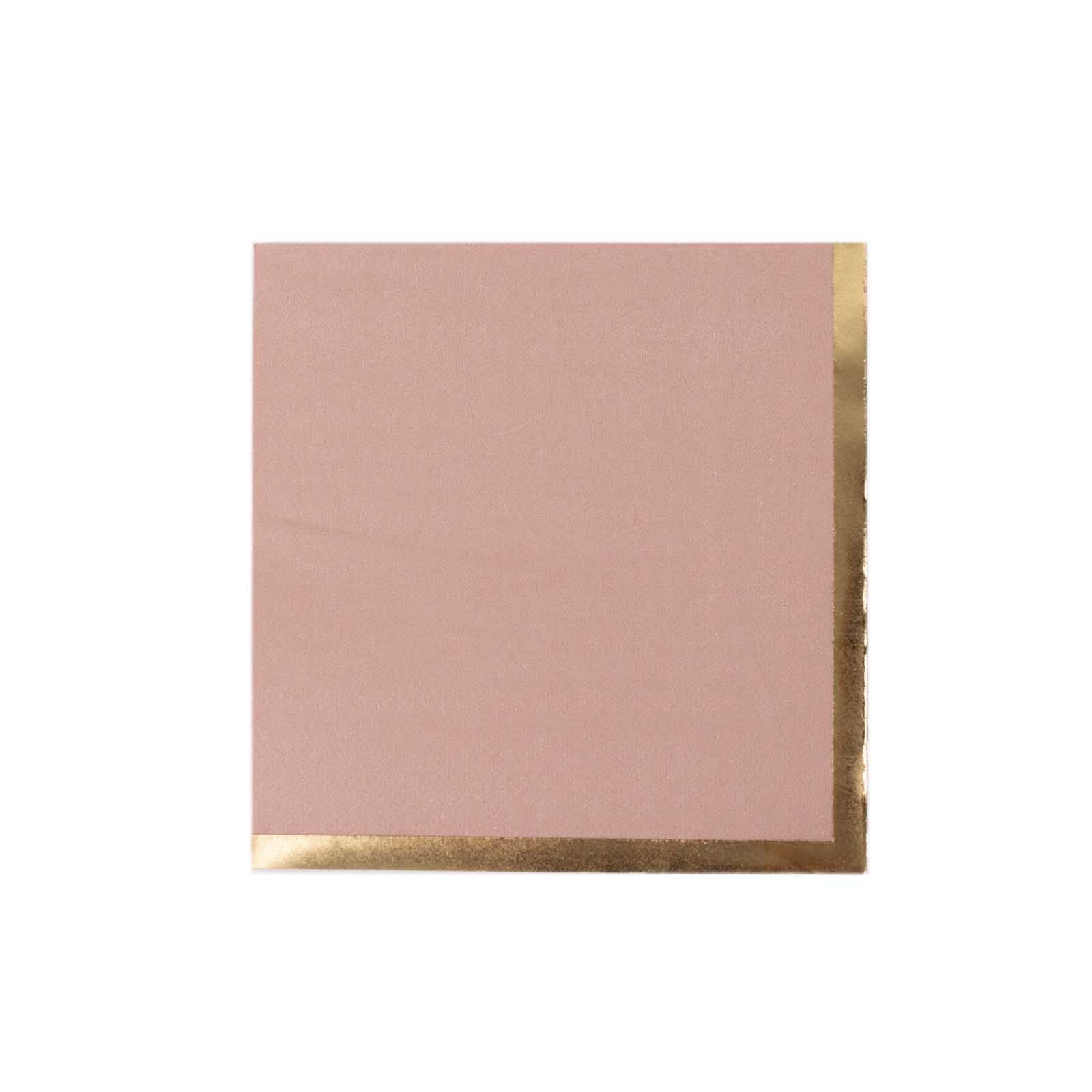 50-Pack Paper Beverage Napkins Dusty Rose with Gold Foil Edge - 2 Ply Disposable Soft 18GSM Cocktail Napkins 5x5