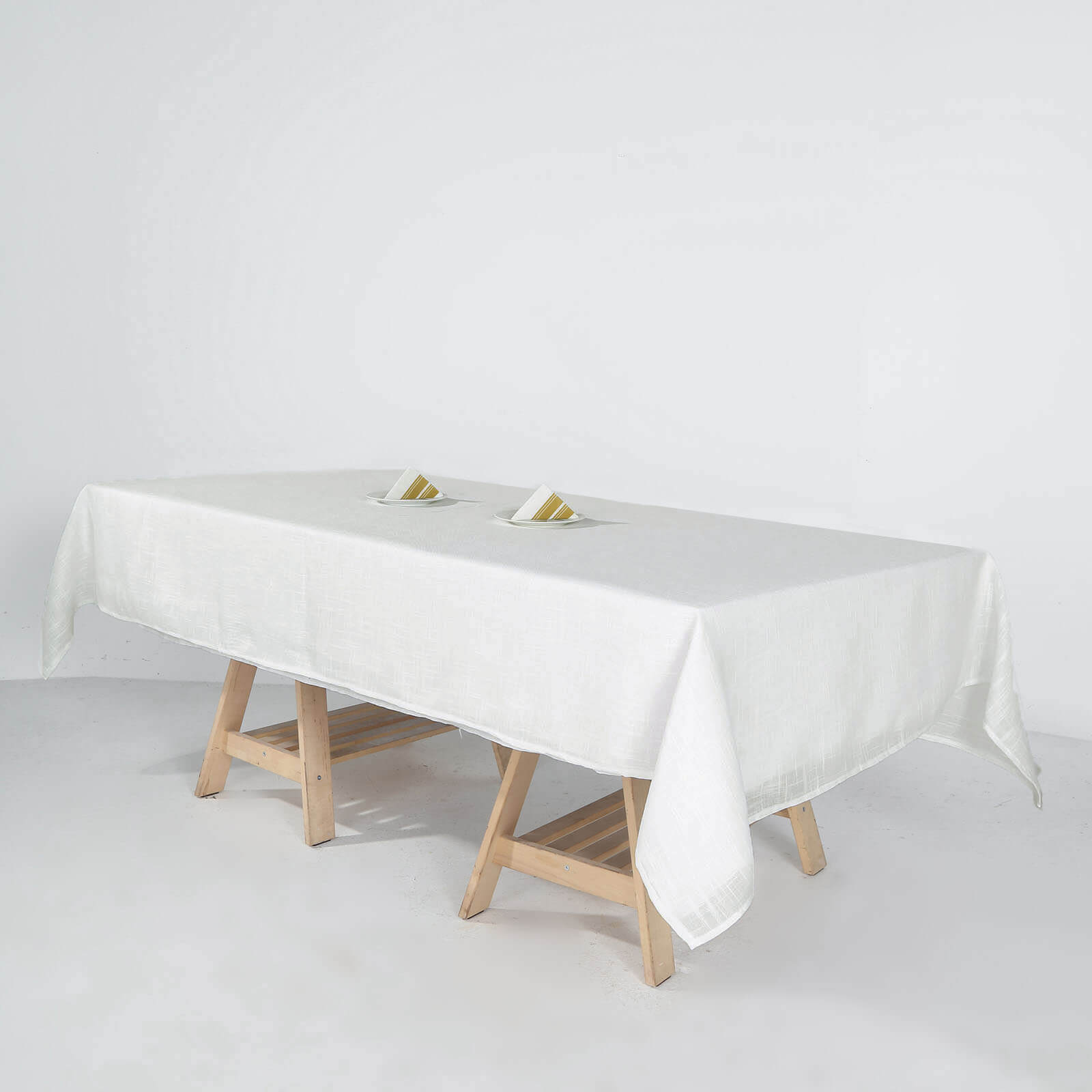 Faux Linen 60x102 Rectangular Tablecloth White - Slubby Textured & Wrinkle Resistant Table Cover for Weddings and Special Events